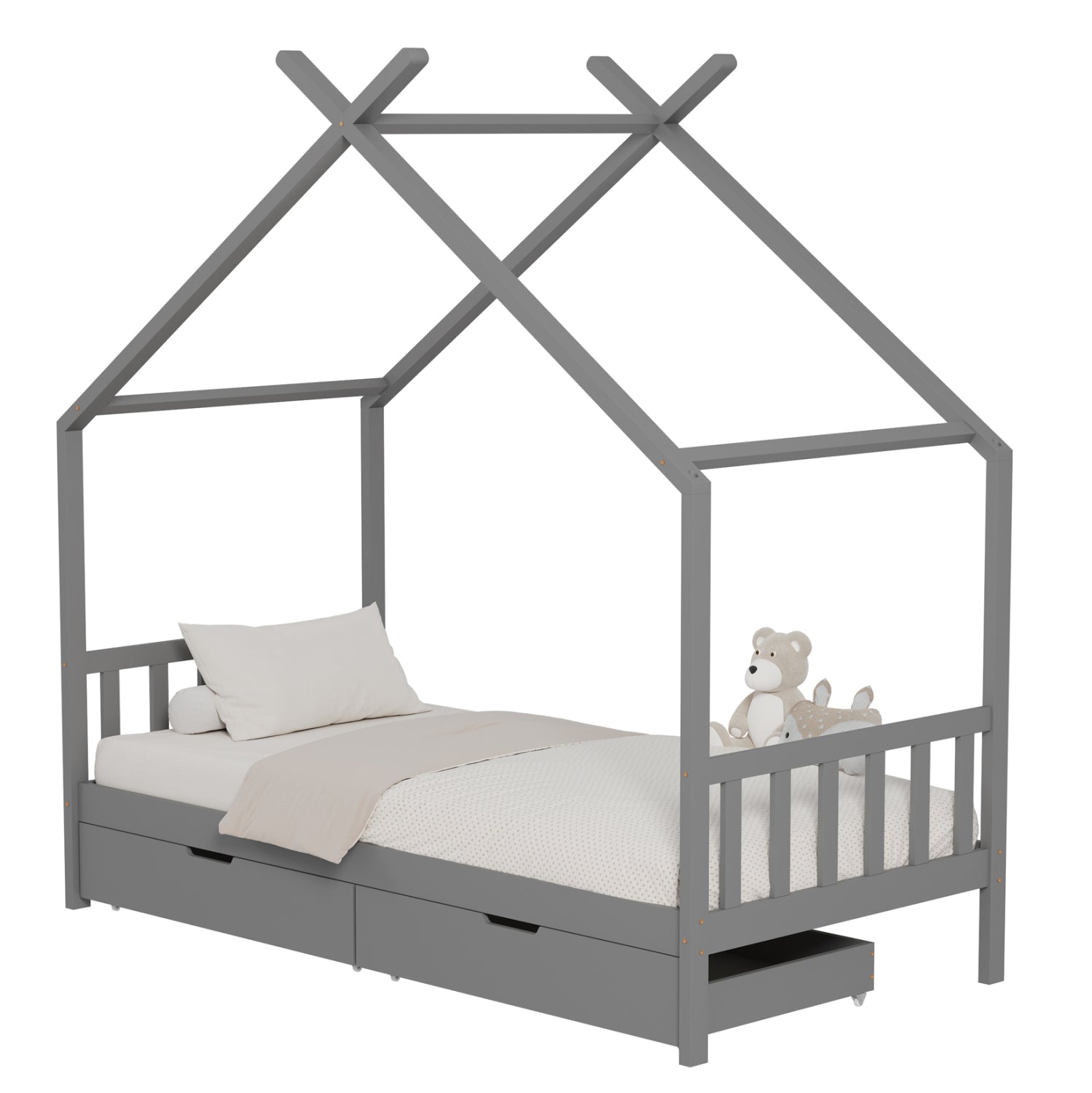 ΚΡΕΒΑΤΙ ΠΑΙΔΙΚΟ KLARICE HM680.05 τ.MONTESSORI-2 ΣΥΡΤΑΡΙΑ- ΞΥΛΟ ΠΕΥΚΟΥ ΓΚΡΙ-190x90εκ - Pakobazaar