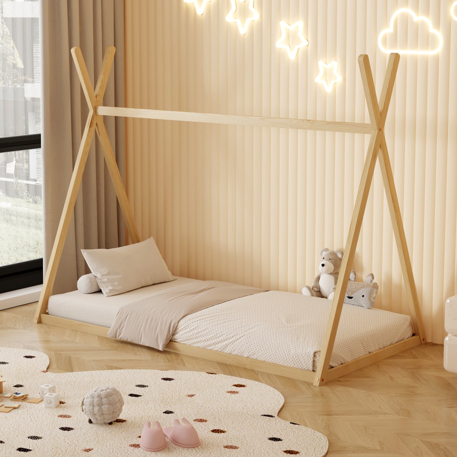 ΚΡΕΒΑΤΙ ΠΑΙΔΙΚΟ MUNK HM681.01 τ.MONTESSORI ΜΑΣΙΦ ΞΥΛΟ ΠΕΥΚΟΥ ΦΥΣΙΚΟ- 190x90εκ - Pakobazaar