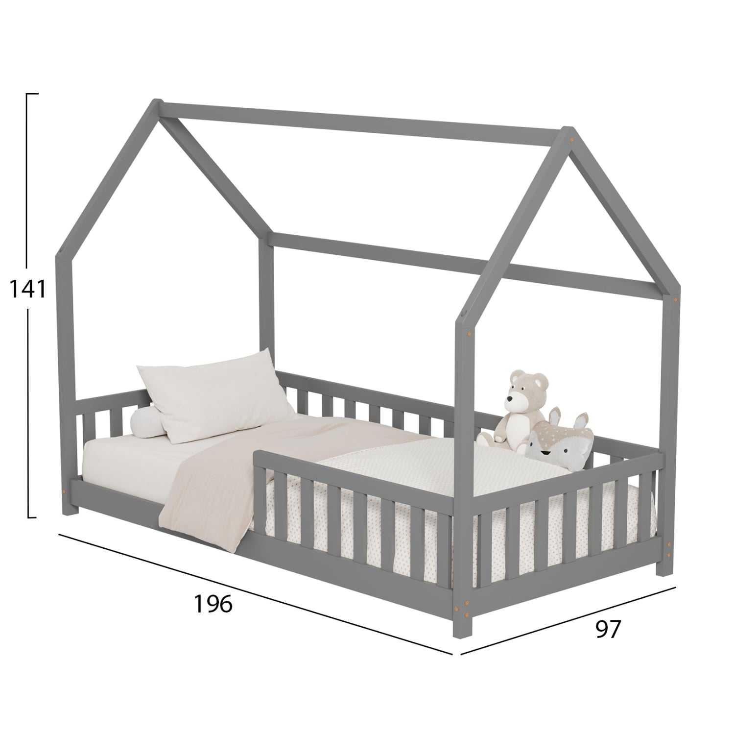 ΚΡΕΒΑΤΙ ΠΑΙΔΙΚΟ ΜΕ ΚΑΓΚΕΛΑ PHYLLIS HM679.05 τ.MONTESSORI ΞΥΛΟ ΠΕΥΚΟ ΓΚΡΙ-190x90εκ. - Pakobazaar