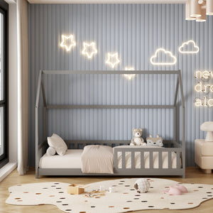 ΚΡΕΒΑΤΙ ΠΑΙΔΙΚΟ ΜΕ ΚΑΓΚΕΛΑ PHYLLIS HM679.05 τ.MONTESSORI ΞΥΛΟ ΠΕΥΚΟ ΓΚΡΙ-190x90εκ. - Pakobazaar