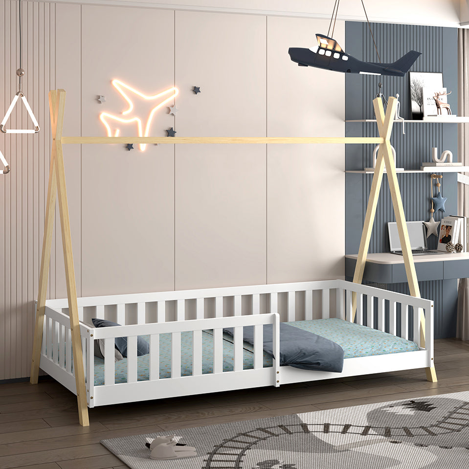 ΚΡΕΒΑΤΙ ΠΑΙΔΙΚΟ ΜΕ ΚΑΓΚΕΛΑ MUNK HM739.03 τ.MONTESSORI ΠΕΥΚΟ ΦΥΣΙΚΟ-ΛΕΥΚΟ--190x90εκ - Pakobazaar