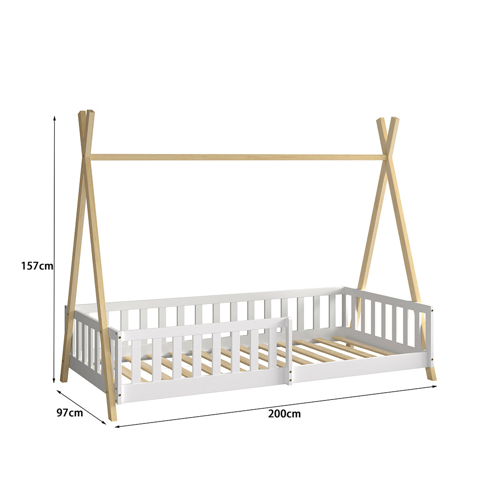 ΚΡΕΒΑΤΙ ΠΑΙΔΙΚΟ ΜΕ ΚΑΓΚΕΛΑ MUNK HM739.03 τ.MONTESSORI ΠΕΥΚΟ ΦΥΣΙΚΟ-ΛΕΥΚΟ--190x90εκ - Pakobazaar