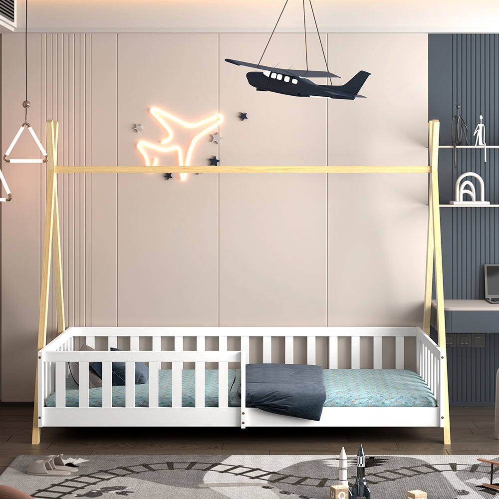 ΚΡΕΒΑΤΙ ΠΑΙΔΙΚΟ ΜΕ ΚΑΓΚΕΛΑ MUNK HM739.03 τ.MONTESSORI ΠΕΥΚΟ ΦΥΣΙΚΟ-ΛΕΥΚΟ--190x90εκ - Pakobazaar