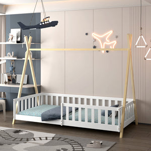 ΚΡΕΒΑΤΙ ΠΑΙΔΙΚΟ ΜΕ ΚΑΓΚΕΛΑ MUNK HM739.03 τ.MONTESSORI ΠΕΥΚΟ ΦΥΣΙΚΟ-ΛΕΥΚΟ--190x90εκ - Pakobazaar