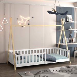 ΚΡΕΒΑΤΙ ΠΑΙΔΙΚΟ ΜΕ ΚΑΓΚΕΛΑ MUNK HM739.03 τ.MONTESSORI ΠΕΥΚΟ ΦΥΣΙΚΟ-ΛΕΥΚΟ--190x90εκ - Pakobazaar