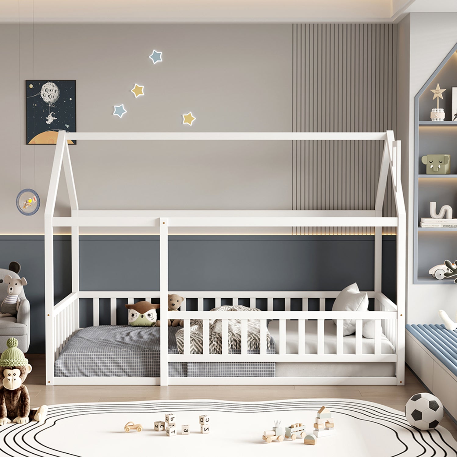 ΚΡΕΒΑΤΙ ΠΑΙΔΙΚΟ ΜΕ ΚΑΓΚΕΛΟ HOUSER HM706.03 τ.MONTESSORI ΞΥΛΟ ΠΕΥΚΟ ΛΕΥΚΟ-190x90εκ - Pakobazaar