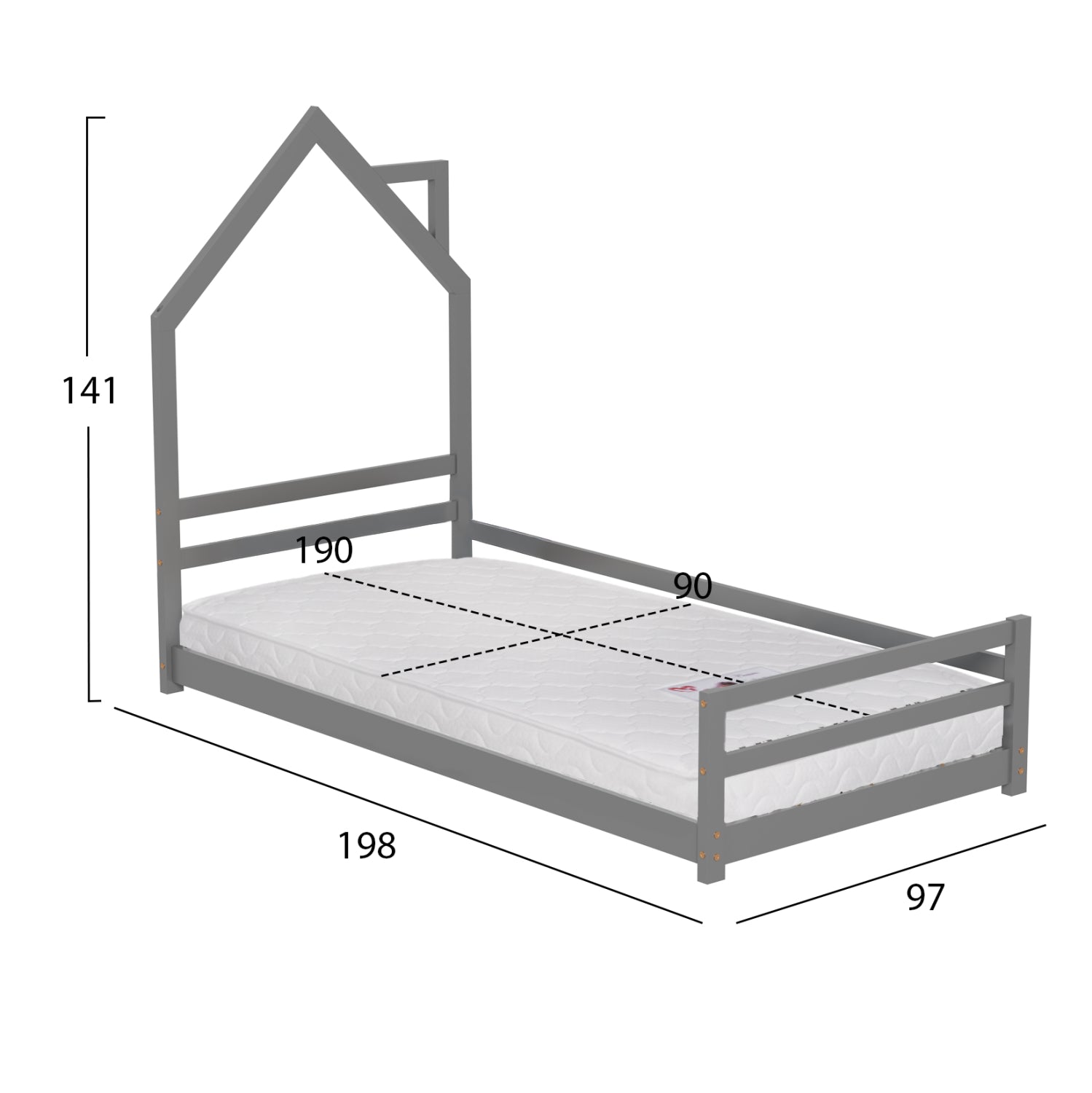 ΚΡΕΒΑΤΙ ΠΑΙΔΙΚΟ ΜΕ ΣΤΡΩΜΑ HOUSER HM21301.01 ΞΥΛΟ ΠΕΥΚΟΥ ΣΕ ΓΚΡΙ--ΣΤΡΩΜΑ 90x190εκ - Pakobazaar