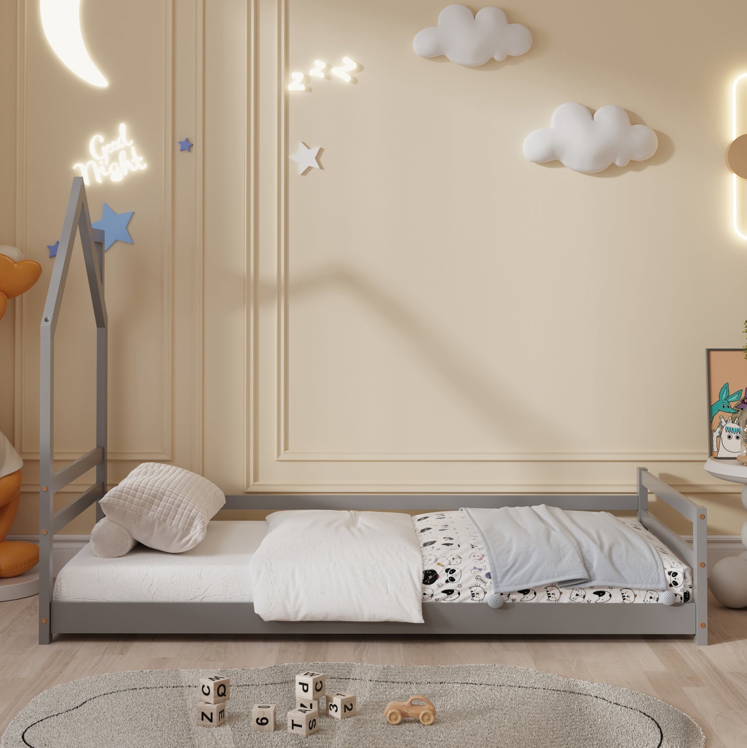 ΚΡΕΒΑΤΙ ΠΑΙΔΙΚΟ ΜΕ ΣΤΡΩΜΑ HOUSER HM21301.01 ΞΥΛΟ ΠΕΥΚΟΥ ΣΕ ΓΚΡΙ--ΣΤΡΩΜΑ 90x190εκ - Pakobazaar