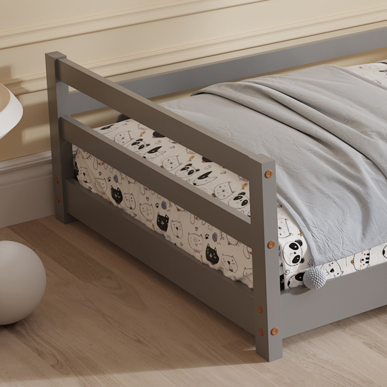 ΚΡΕΒΑΤΙ ΠΑΙΔΙΚΟ ΜΕ ΣΤΡΩΜΑ HOUSER HM21301.01 ΞΥΛΟ ΠΕΥΚΟΥ ΣΕ ΓΚΡΙ--ΣΤΡΩΜΑ 90x190εκ - Pakobazaar