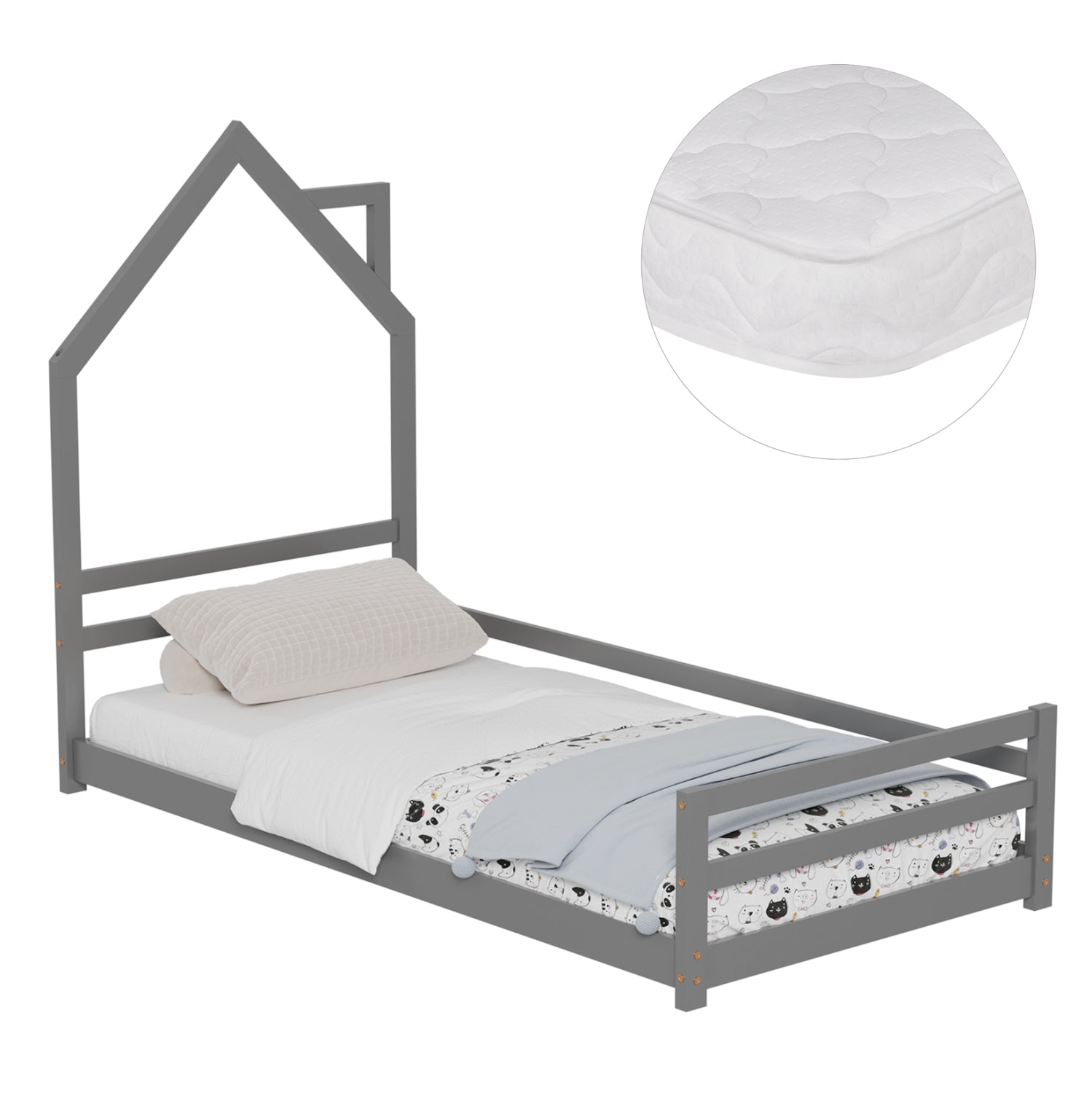 ΚΡΕΒΑΤΙ ΠΑΙΔΙΚΟ ΜΕ ΣΤΡΩΜΑ HOUSER HM21301.01 ΞΥΛΟ ΠΕΥΚΟΥ ΣΕ ΓΚΡΙ--ΣΤΡΩΜΑ 90x190εκ - Pakobazaar