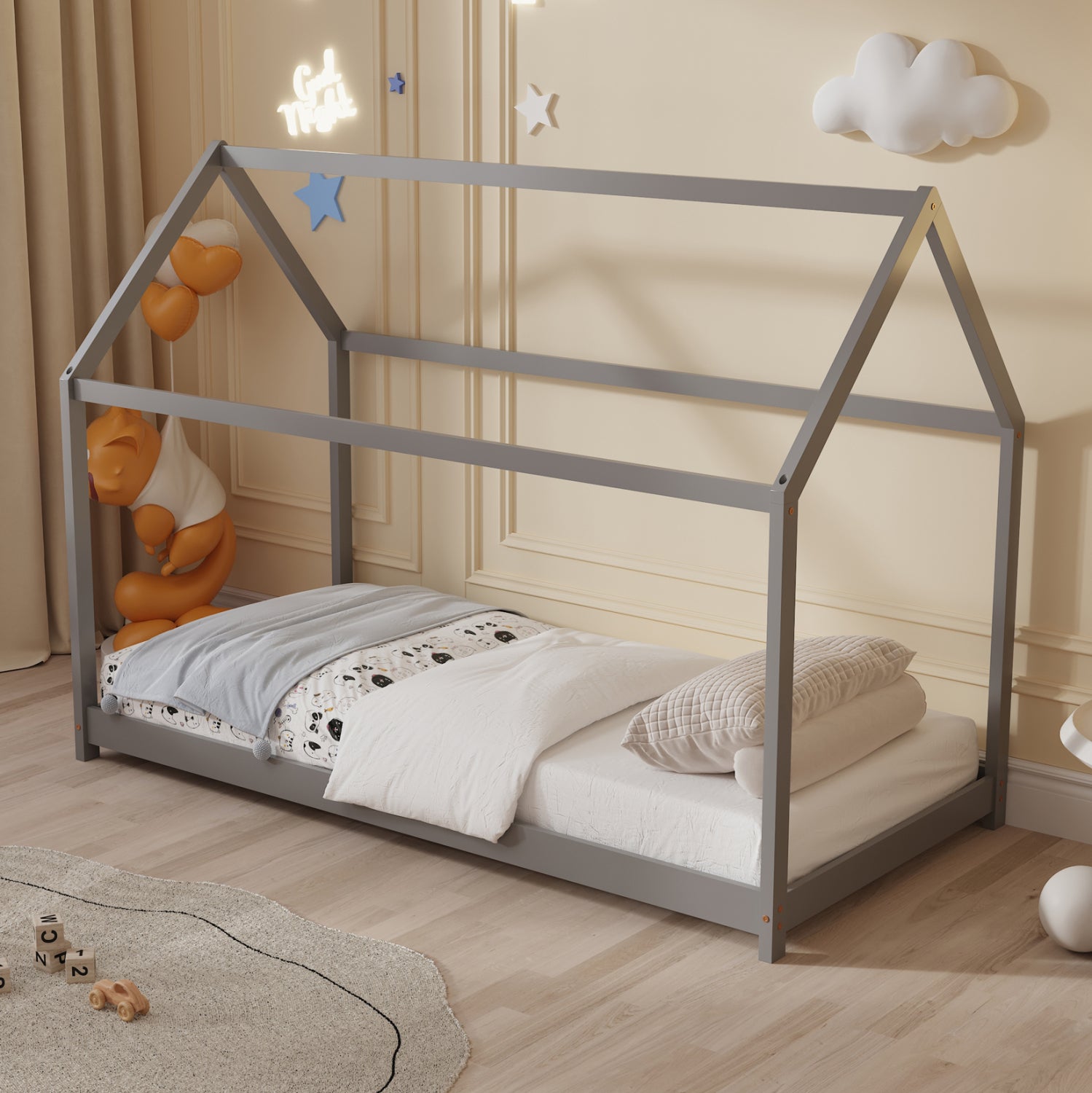 ΚΡΕΒΑΤΙ ΠΑΙΔΙΚΟ ΜΕ ΣΤΡΩΜΑ PEPE HM21302.02 ΞΥΛΟ ΠΕΥΚΟΥ ΣΕ ΓΚΡΙ--ΣΤΡΩΜΑ 90x190εκ - Pakobazaar