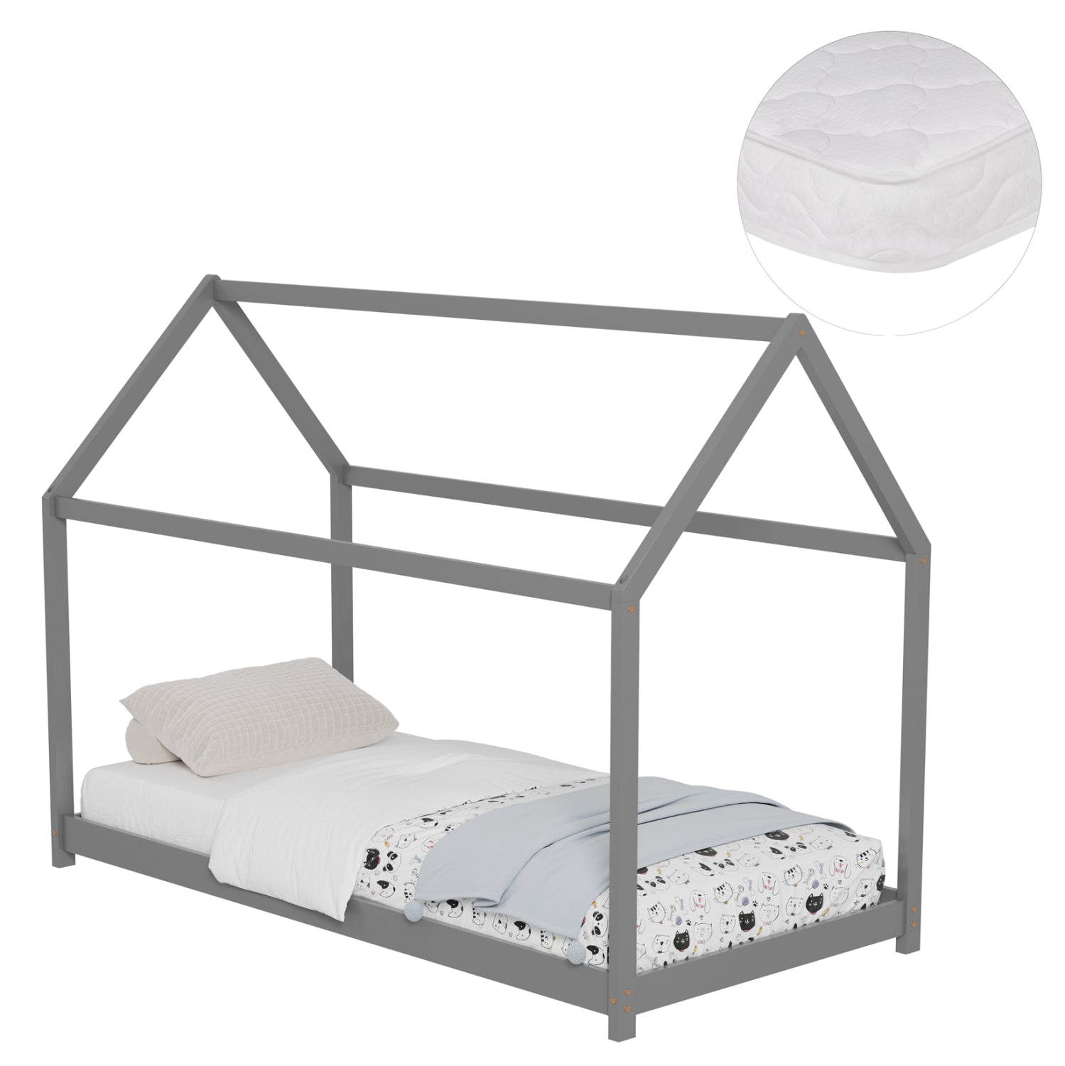 ΚΡΕΒΑΤΙ ΠΑΙΔΙΚΟ ΜΕ ΣΤΡΩΜΑ PEPE HM21302.02 ΞΥΛΟ ΠΕΥΚΟΥ ΣΕ ΓΚΡΙ--ΣΤΡΩΜΑ 90x190εκ - Pakobazaar