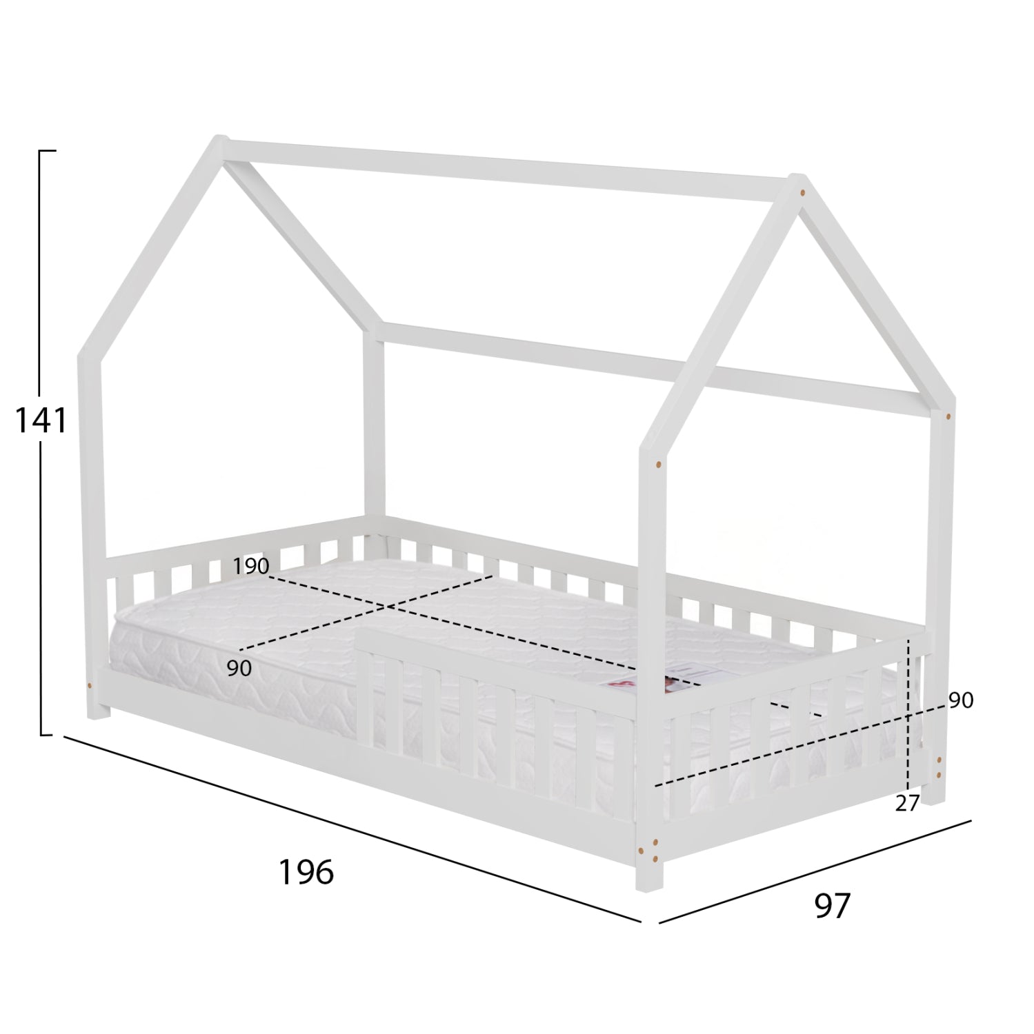 ΚΡΕΒΑΤΙ ΠΑΙΔΙΚΟ ΜΕ ΣΤΡΩΜΑ PHYLLIS HM21304.01 ΞΥΛΟ ΠΕΥΚΟΥ ΣΕ ΛΕΥΚΟ--ΣΤΡΩΜΑ 90x190εκ - Pakobazaar