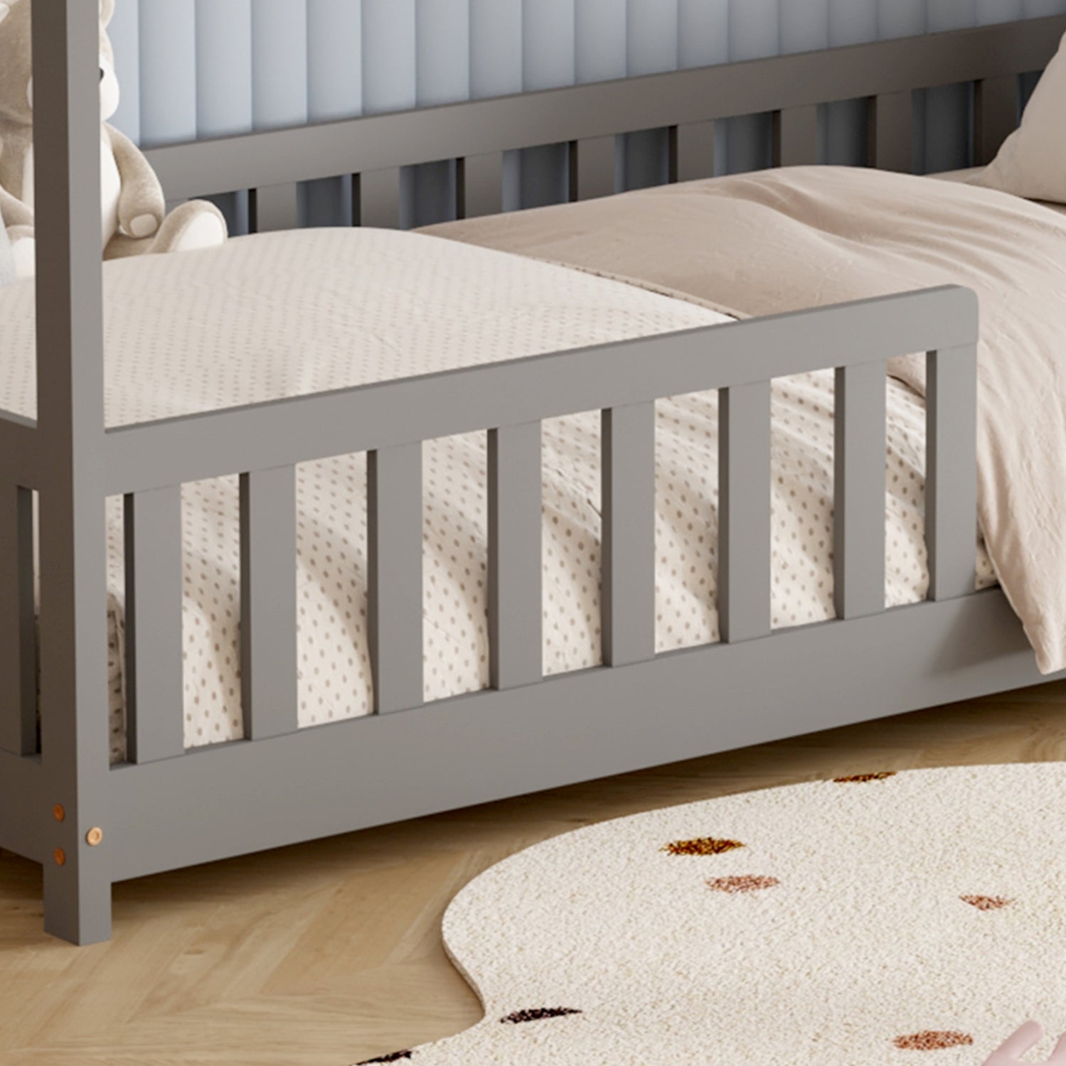 ΚΡΕΒΑΤΙ ΠΑΙΔΙΚΟ ΜΕ ΣΤΡΩΜΑ PHYLLIS HM21304.02 ΞΥΛΟ ΠΕΥΚΟΥ ΣΕ ΓΚΡΙ--ΣΤΡΩΜΑ 90x190εκ - Pakobazaar