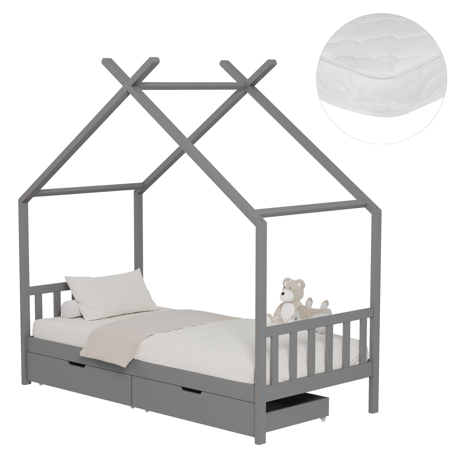 ΚΡΕΒΑΤΙ ΠΑΙΔΙΚΟ ΜΕ ΣΤΡΩΜΑ KLARICE HM21305.02 ΞΥΛΟ ΠΕΥΚΟΥ ΣΕ ΓΚΡΙ--ΣΤΡΩΜΑ 90x190εκ - Pakobazaar