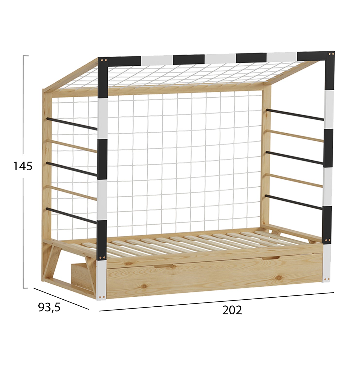 ΚΡΕΒΑΤΙ ΠΑΙΔΙΚΟ τ.MONTESSORI ΜΕ ΣΥΡΤΑΡΙ GOALIE HM700 ΞΥΛΟ ΠΕΥΚΟΥ ΦΥΣΙΚΟ-ΛΕΥΚΟ-ΜΑΥΡΟ- 190x90εκ - Pakobazaar