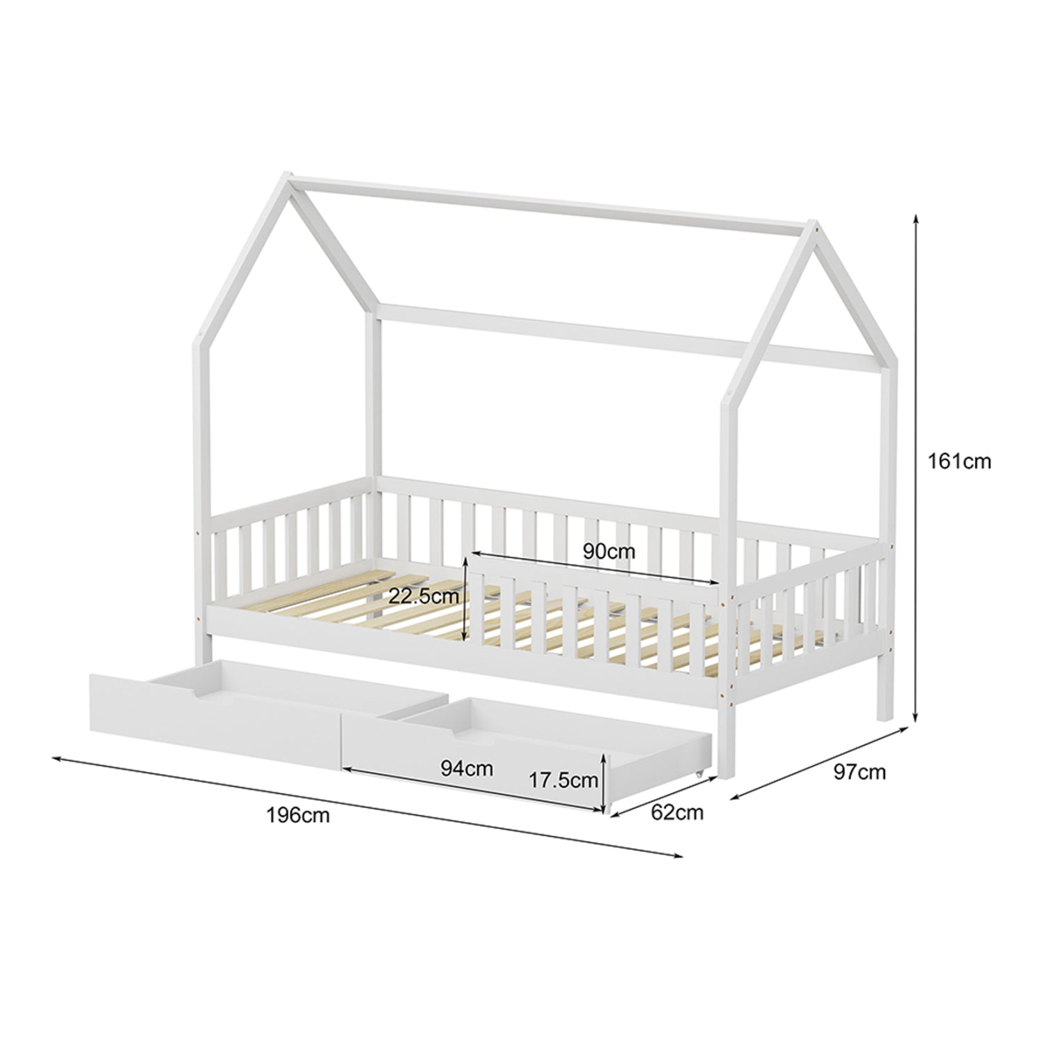 ΚΡΕΒΑΤΙ ΠΑΙΔΙΚΟ ΜΕ ΣΥΡΤΑΡΙΑ PHYLLIS HM724.03 τ.MONTESSORI ΛΕΥΚΟ 196x97x161Υεκ. - Pakobazaar