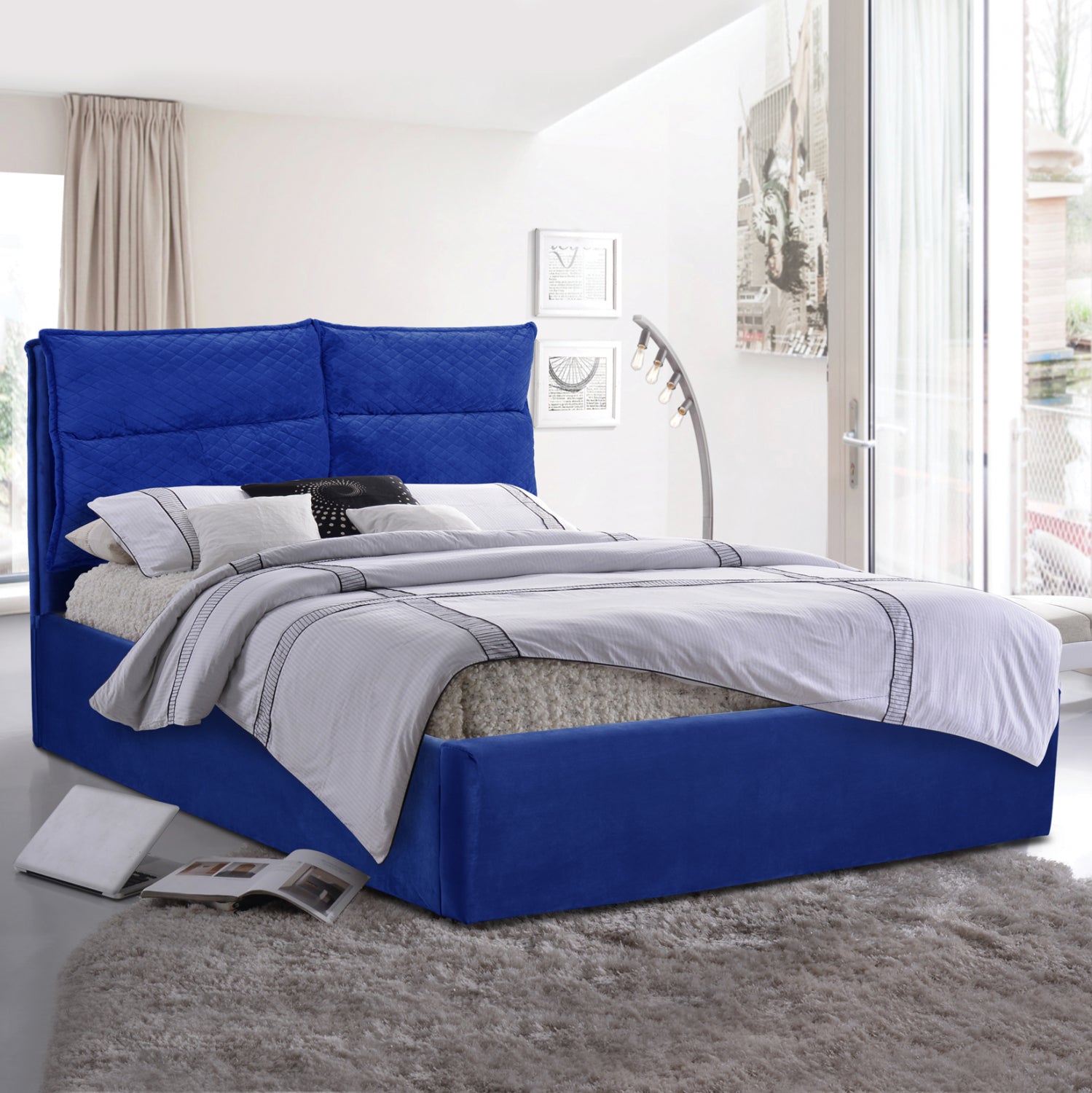 ΚΡΕΒΑΤΙ ROYALTY ΑΠΟ ΒΕΛΟΥΔΟ ΜΠΛΕ ΥΠΕΡΔΙΠΛΟ 160x200 εκ. HM563.08 - Pakobazaar