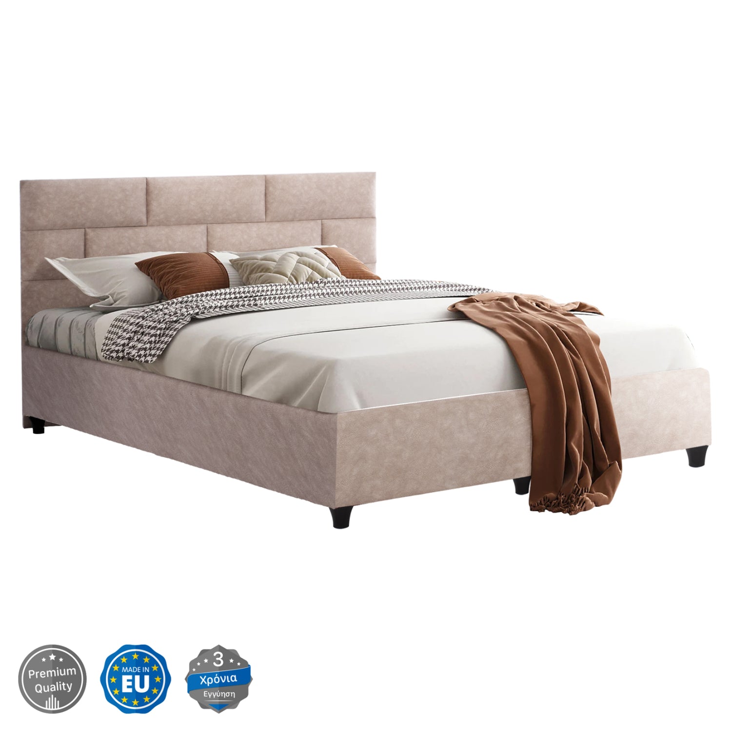 ΚΡΕΒΑΤΙ SOLEDAD ΜΠΕΖ HM644.22  ΓΙΑ ΣΤΡΩΜΑ 150x200 εκ. - Pakobazaar