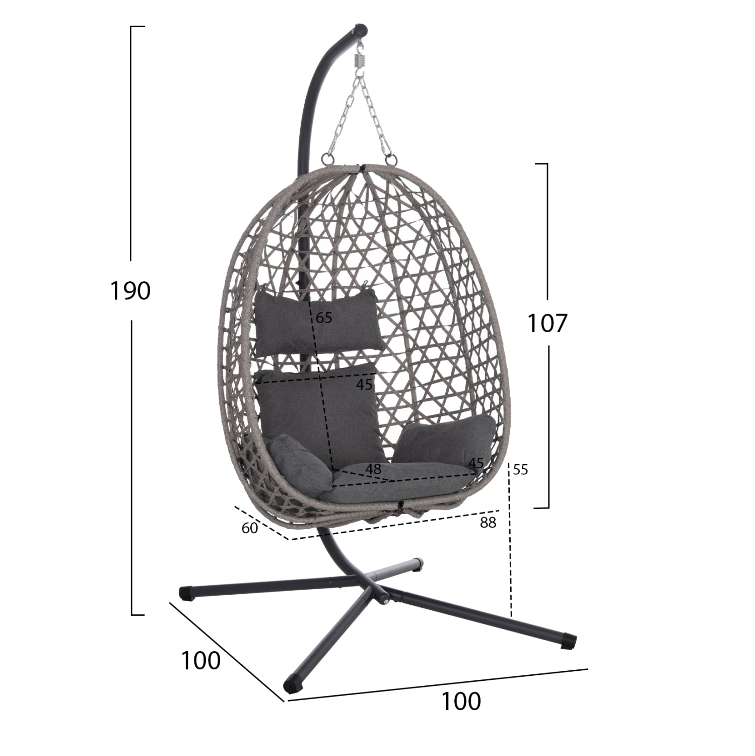 ΚΡΕΜΑΣΤΗ ΦΩΛΙΑ NESTA HM6468.01 ΓΚΡΙ ΜΕΤΑΛΛΟ & P.E.RATTAN 100x100x190Υεκ. - Pakobazaar