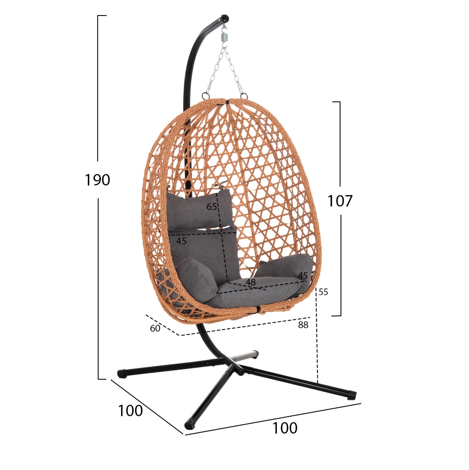 ΚΡΕΜΑΣΤΗ ΦΩΛΙΑ NESTA HM6468.05 ΜΑΥΡΟ ΜΕΤΑΛΛΟ--ΚΑΦΕ P.E.RATTAN 100x100x190Υεκ. - Pakobazaar