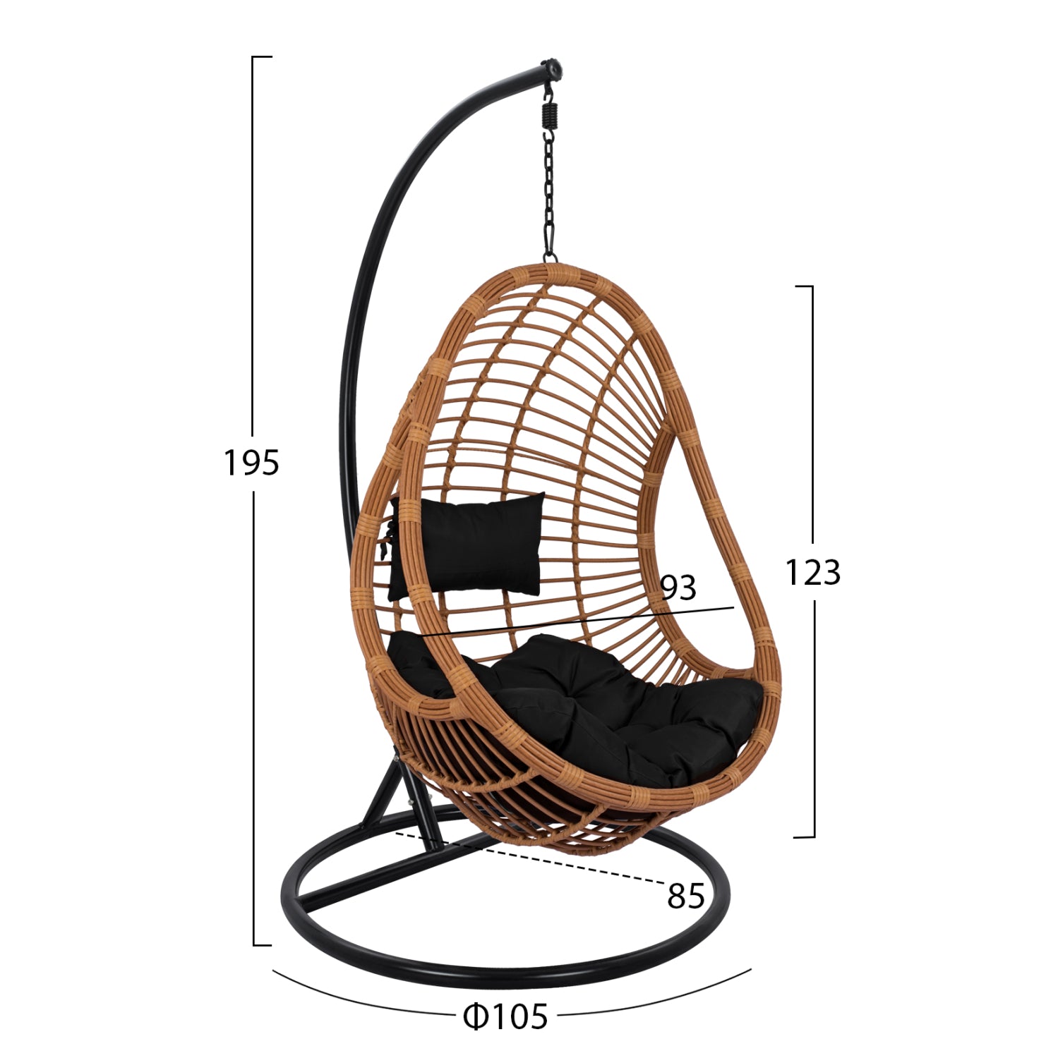 ΚΡΕΜΑΣΤΗ ΠΟΛΥΘΡΟΝΑ ΦΩΛΙΑ CALLIE HM5541.04 ΜΕ ΜΠΕΖ WICKER & ΜΑΥΡΑ ΜΑΞΙΛΑΡΙΑ Φ105Χ195Υ εκ. - Pakobazaar