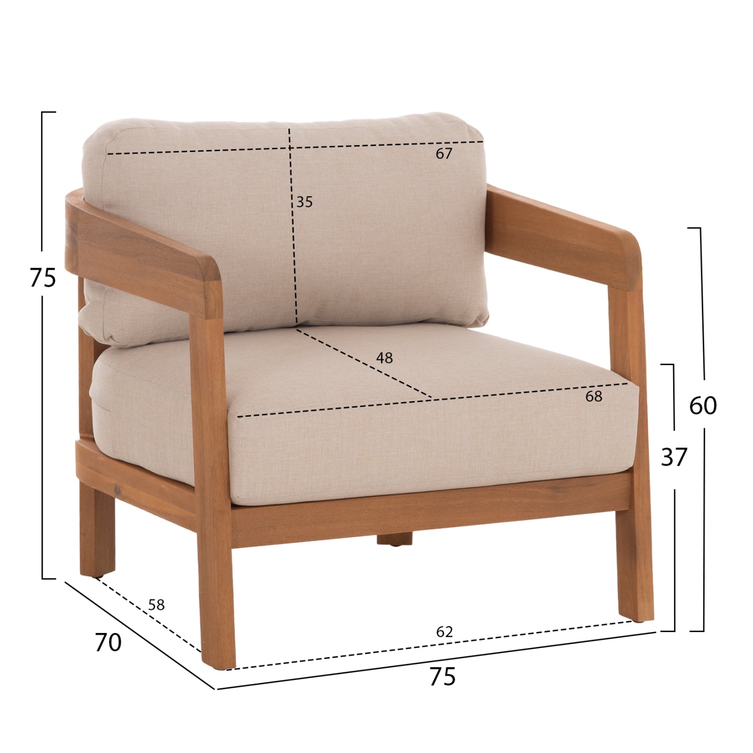LOUNGE ΣΕΤ SOLARA HM10892 ΤΡΑΠΕΖΑΚΙ & 2 ΠΟΛΥΘΡΟΝΕΣ--ΞΥΛΟ ΑΚΑΚΙΑΣ--ΕΚΡΟΥ ΜΑΞΙΛΑΡΙΑ - Pakobazaar