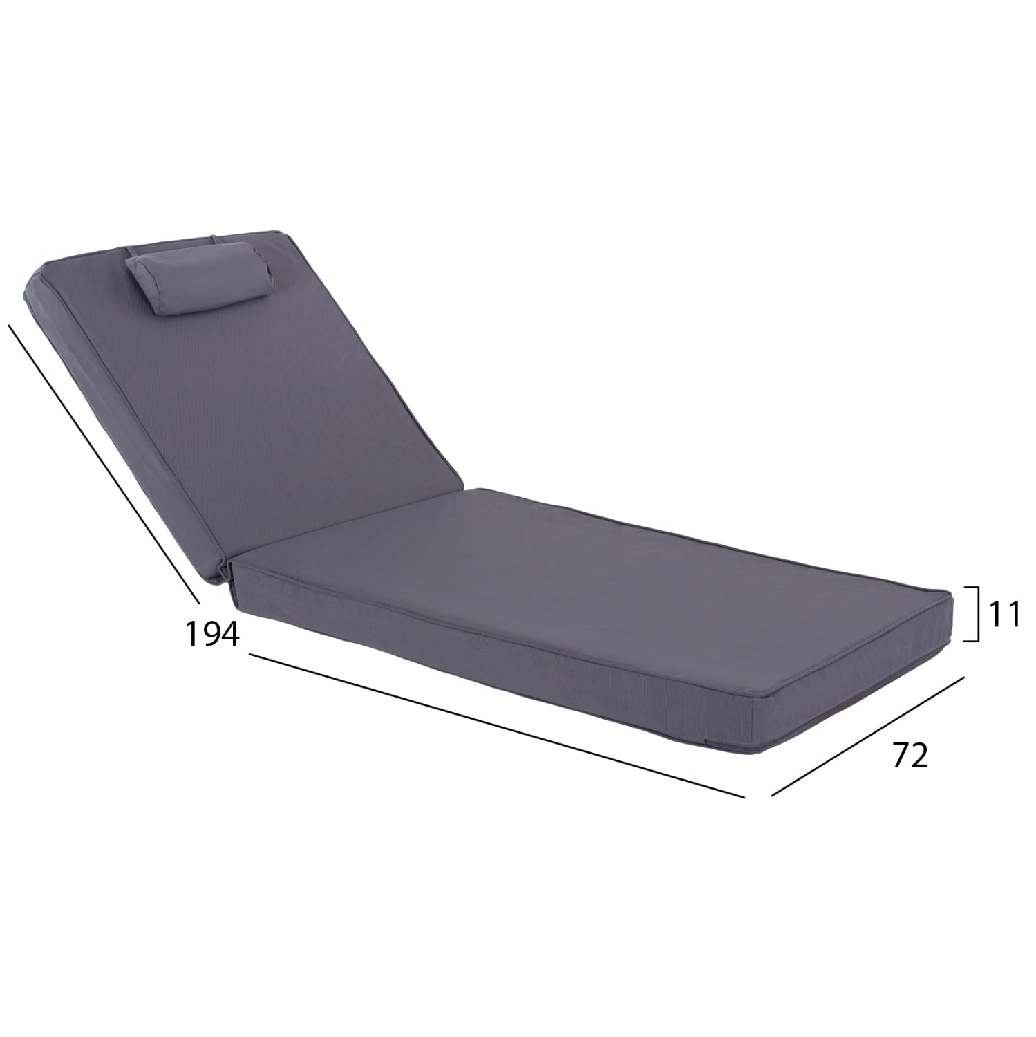 ΜΑΞΙΛΑΡΙ ΞΑΠΛΩΣΤΡΑΣ TEXTILENE 600gr/m2 SIFNOS ΓΚΡΙ HM11237.30T 194x70x11Yεκ. - Pakobazaar
