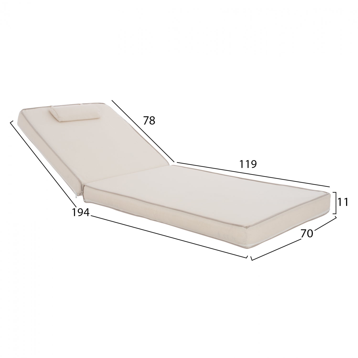 ΜΑΞΙΛΑΡΙ ΞΑΠΛΩΣΤΡΑΣ TEXTILENE 600gr/m2 2X1 SIFNOS ΜΠΕΖ HM11237.60T 194x70x11εκ. - Pakobazaar