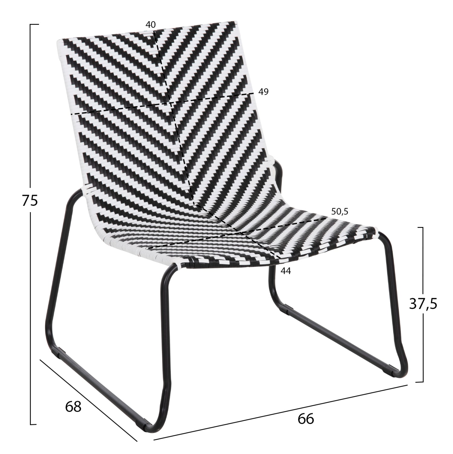 ΜΕΤΑΛΛΙΚΗ ΚΑΡΕΚΛΑ PONY HM6082 ΜΑΥΡΟ & ΑΣΠΡΟ ΣΥΝΘ.RATTAN 66x68x75Υεκ. - Pakobazaar