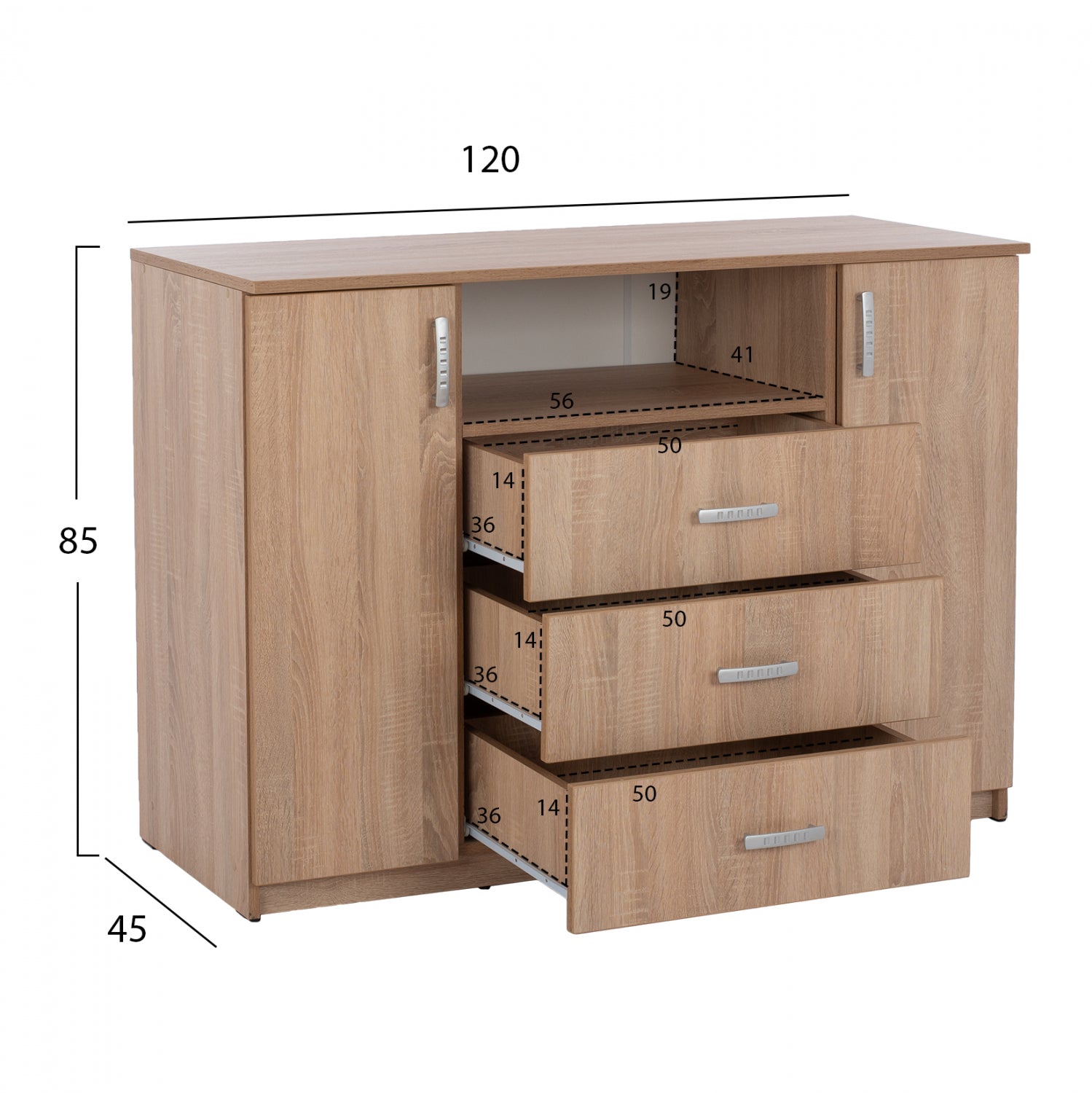 ΜΠΟΥΦΕΣ ΜΕ 2 ΝΤΟΥΛΑΠΙΑ Κ 3 ΣΥΡΤΑΡΙΑ ADLER SONAMA OAK HM2430 120X45X85Yεκ. - Pakobazaar