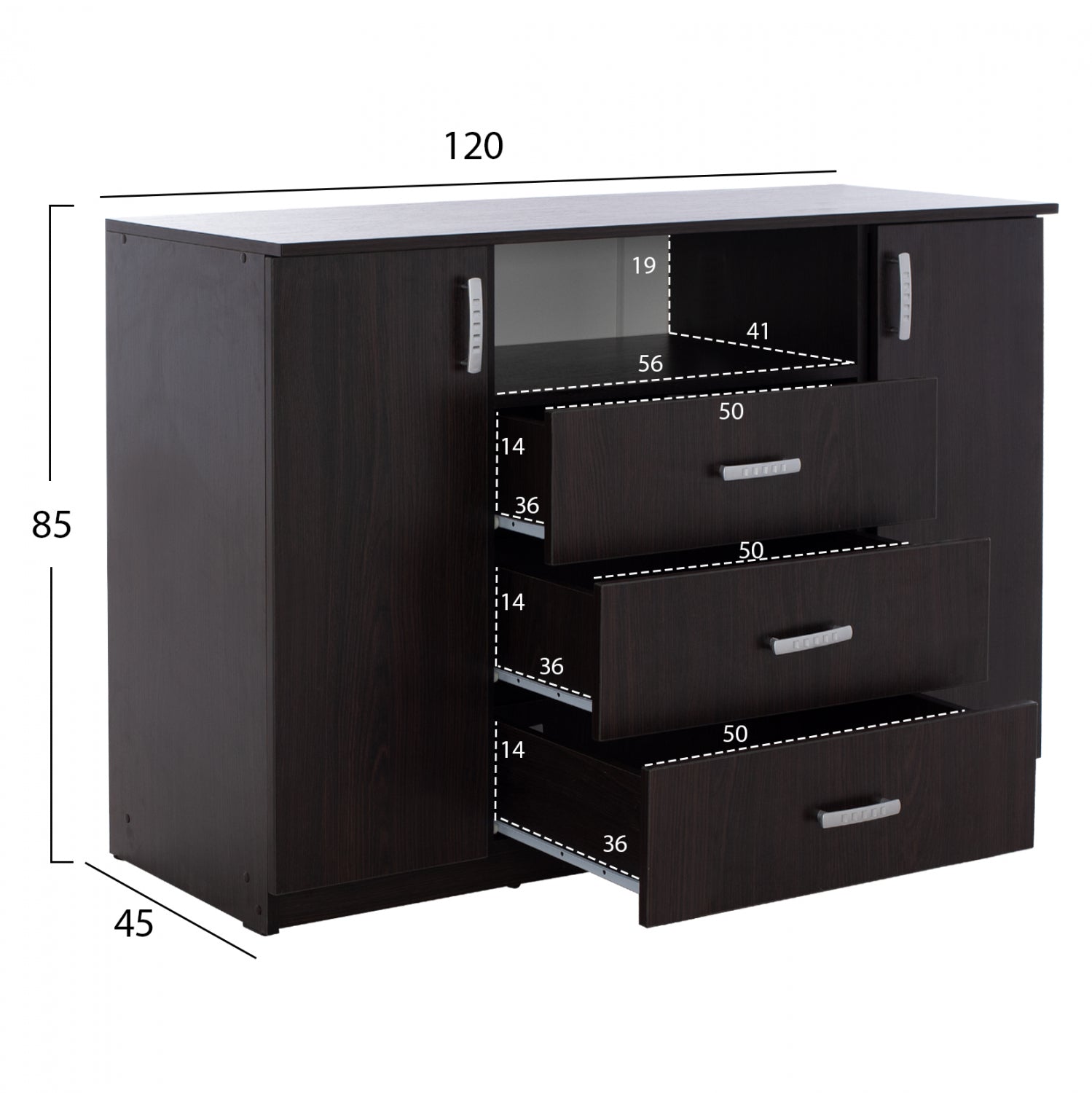 ΜΠΟΥΦΕΣ ΜΕ 2 ΝΤΟΥΛΑΠΙΑ Κ 3 ΣΥΡΤΑΡΙΑ ADLER WENGE HM2430.02 120X45X85Y εκ. - Pakobazaar