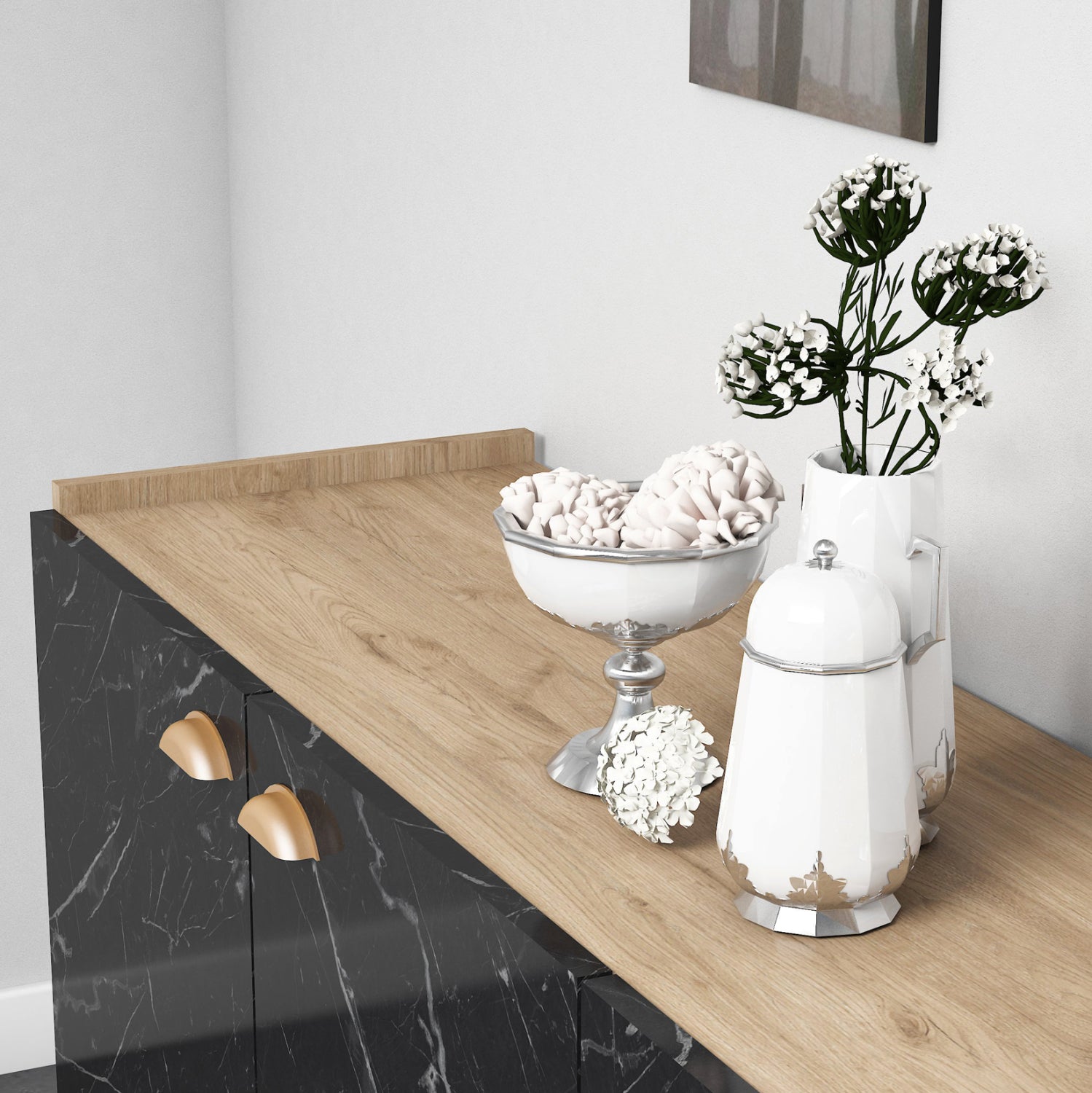 ΜΠΟΥΦΕΣ ΜΕΛΑΜΙΝΗΣ HM9045.01 NATURAL WOOD - ΜΑΥΡΟ ΜΑΡΜΑΡΟ 180x41x77,8Y εκ. - Pakobazaar