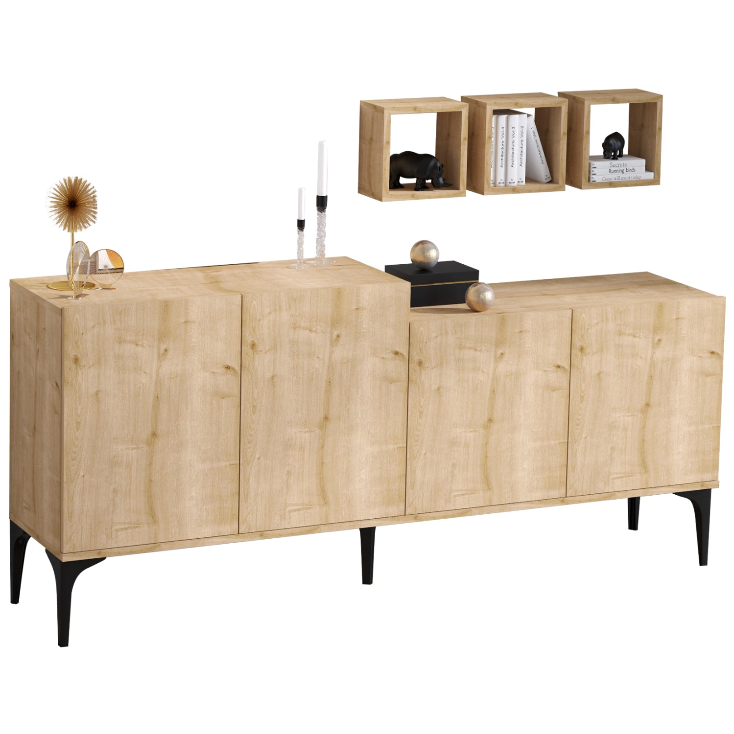 ΜΠΟΥΦΕΣ ΜΕΛΑΜΙΝΗΣ ΚΑΙ 3 ΡΑΦΑΚΙΑ ΣΕ ΦΥΣΙΚΟ ΧΡΩΜΑ 180x40x85Υεκ.HM9430.01 - Pakobazaar