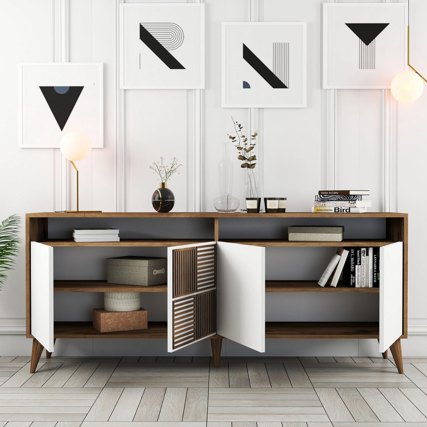 ΜΠΟΥΦΕΣ ΜΕΛΑΜΙΝΗΣ ΣΕ ΚΑΡΥΔΙ ΧΡΩΜΑ ΜΕ ΛΕΥΚΕΣ ΠΟΡΤΕΣ 180x35x78.6Υεκ.HM9431.02 - Pakobazaar