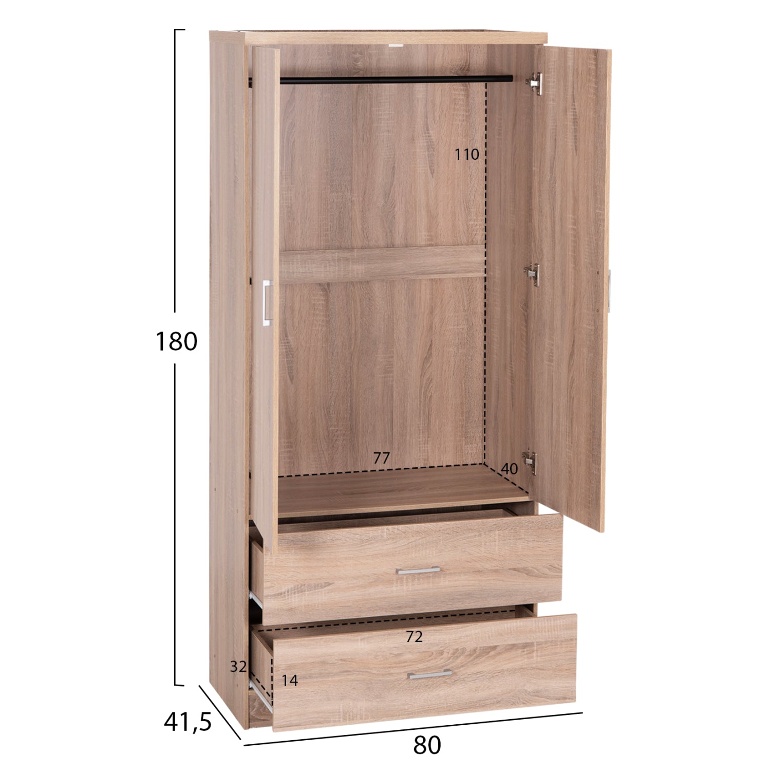 ΝΤΟΥΛΑΠΑ 2ΦΥΛΛΗ ME 2 ΣΥΡΤΑΡΙΑ REINA HM338.02 SONAMA 80x41.5x180Υεκ. - Pakobazaar