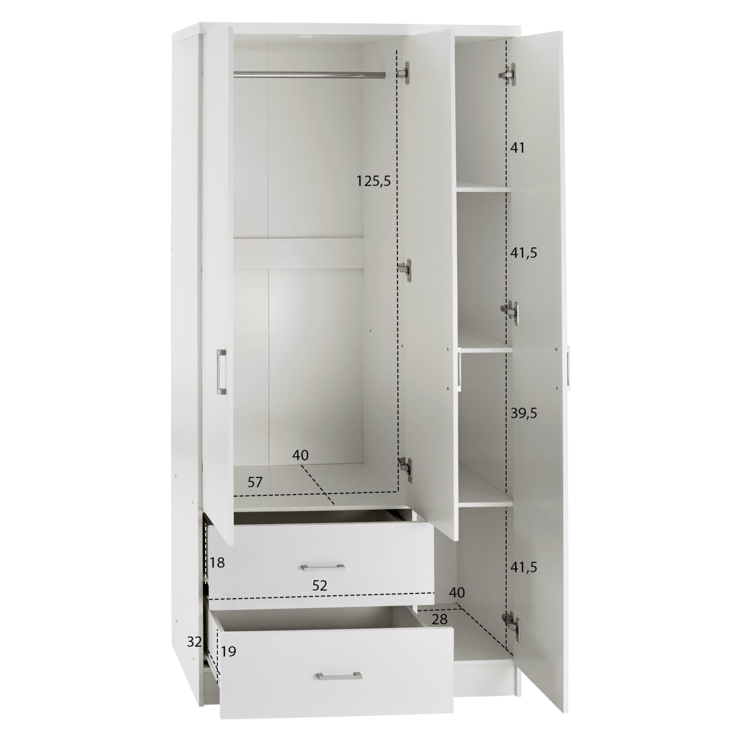ΝΤΟΥΛΑΠΑ 3ΦΥΛΛΗ ME 2 ΣΥΡΤΑΡΙΑ CAESAR HM340.05 ΛΕΥΚΗ 89x42,5x181 εκ. - Pakobazaar