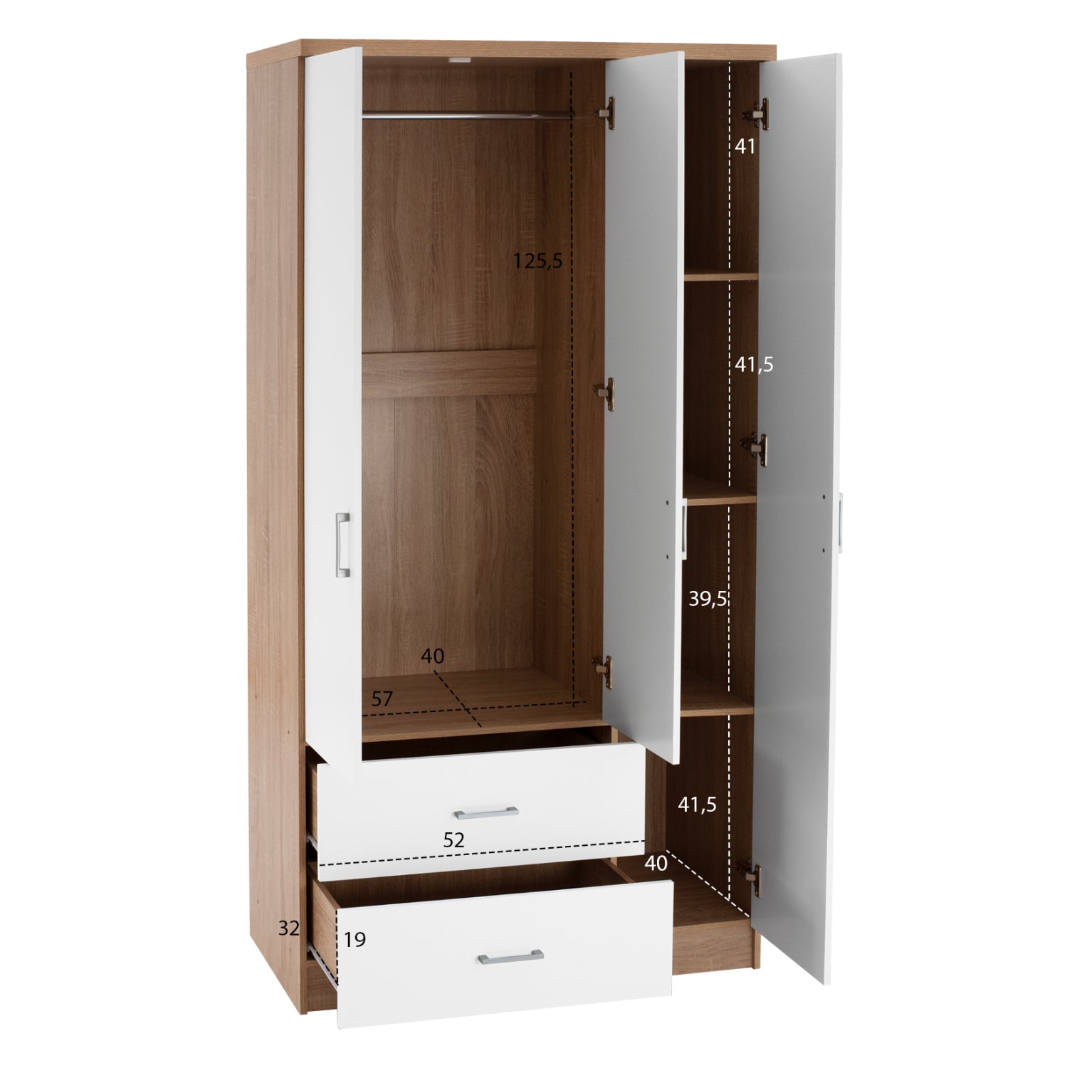 ΝΤΟΥΛΑΠΑ 3ΦΥΛΛΗ ME 2 ΣΥΡΤΑΡΙΑ CAESAR HM340.06 SONAMA - ΛΕΥΚO 89x42,5x181 εκ. - Pakobazaar