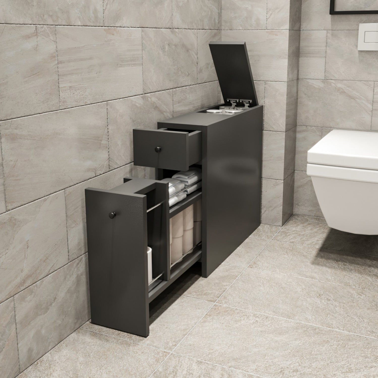 ΝΤΟΥΛΑΠΙ ΜΠΑΝΙΟΥ ΑΝΘΡΑΚΙ ΜΕΛΑΜΙΝΗ 19x60x55Υεκ.HM9424.01 - Pakobazaar