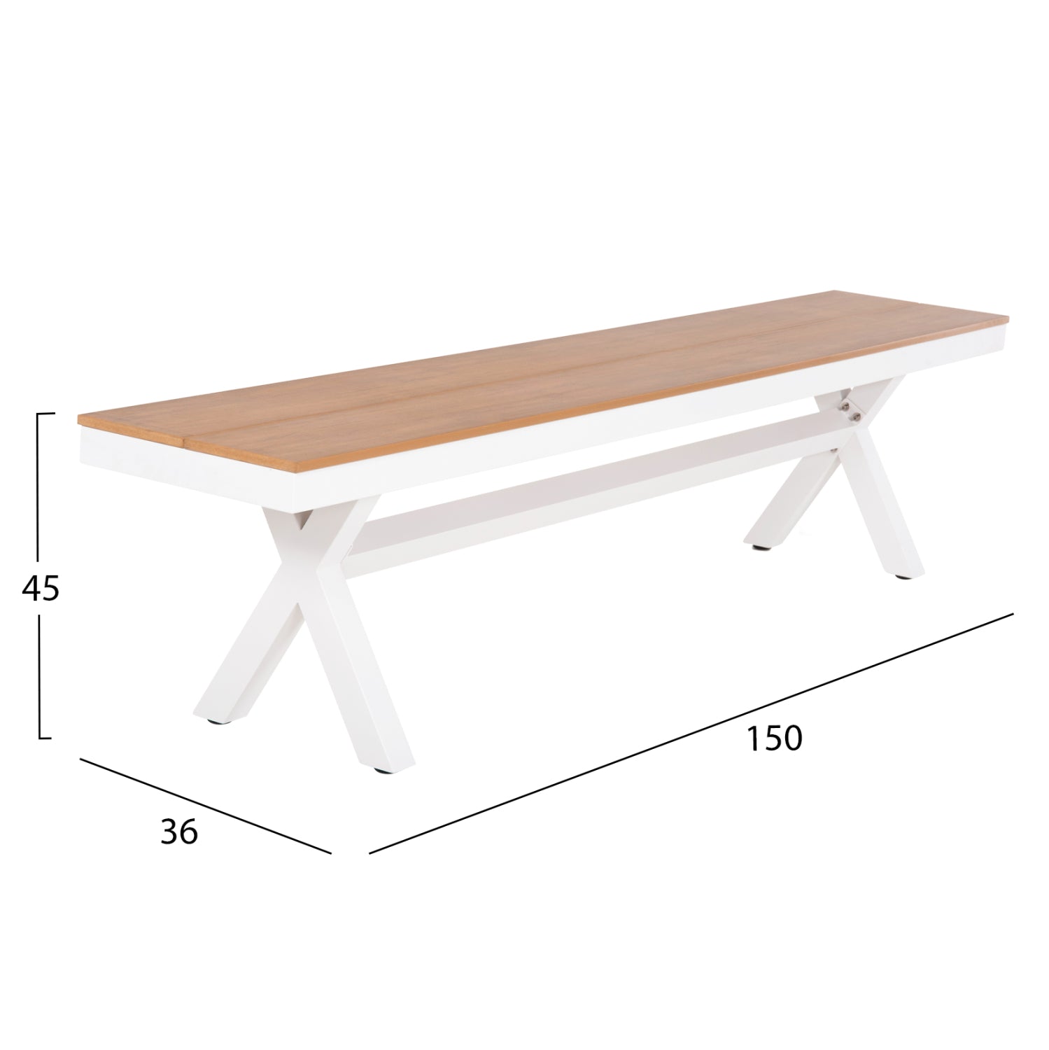 ΠΑΓΚΑΚΙ ΑΛΟΥΜΙΝΙΟΥ TAWNEE HM6038.02 ΛΕΥΚΟ-POLYWOOD ΚΑΘΙΣΜΑ ΦΥΣΙΚΟ 150x36x45Υεκ. - Pakobazaar