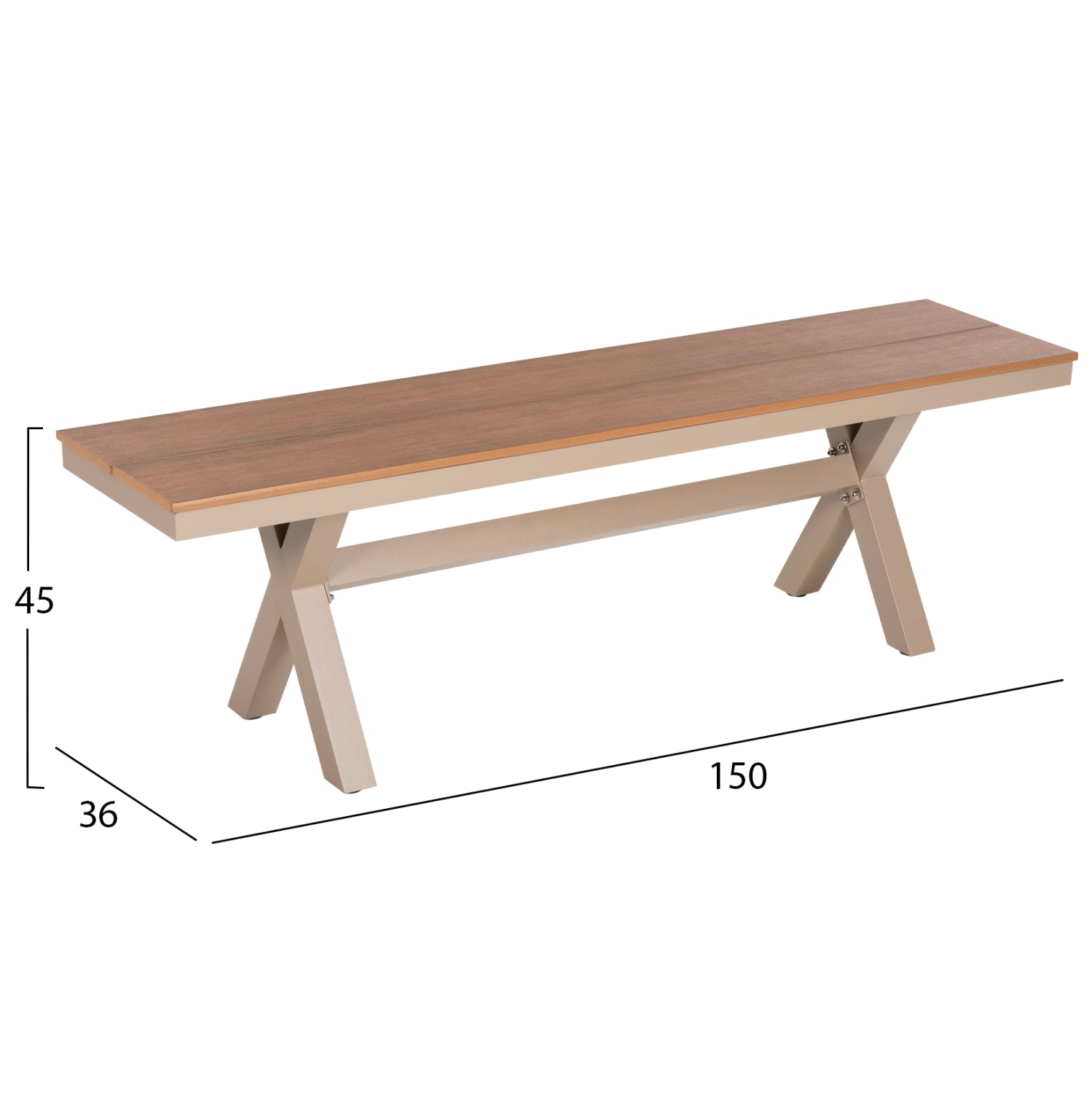 ΠΑΓΚΑΚΙ ΑΛΟΥΜΙΝΙΟΥ TAWNEE HM6038.04 ΣΑΜΠΑΝΙ-POLYWOOD ΚΑΘΙΣΜΑ ΦΥΣΙΚΟ 150x36x45Υεκ. - Pakobazaar
