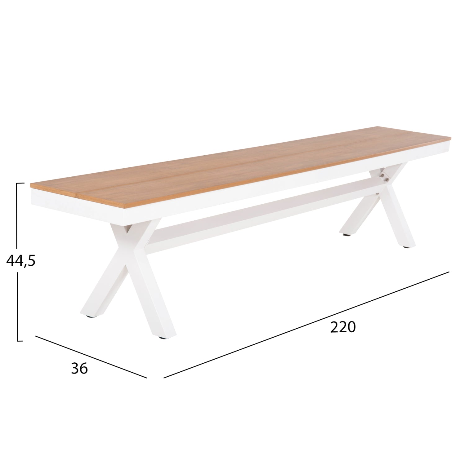 ΠΑΓΚΑΚΙ ΑΛΟΥΜΙΝΙΟΥ TAWNEE HM6040.02 ΛΕΥΚΟ-POLYWOOD ΚΑΘΙΣΜΑ ΦΥΣΙΚΟ 220x36x44,5Υεκ. - Pakobazaar