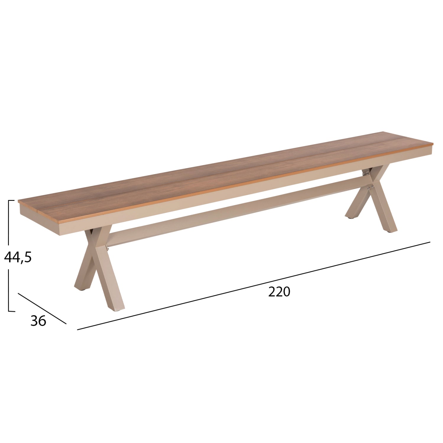 ΠΑΓΚΑΚΙ ΑΛΟΥΜΙΝΙΟΥ TAWNEE HM6040.04 ΣΑΜΠΑΝΙ-POLYWOOD ΚΑΘΙΣΜΑ ΦΥΣΙΚΟ 220x36x44,5Υεκ. - Pakobazaar