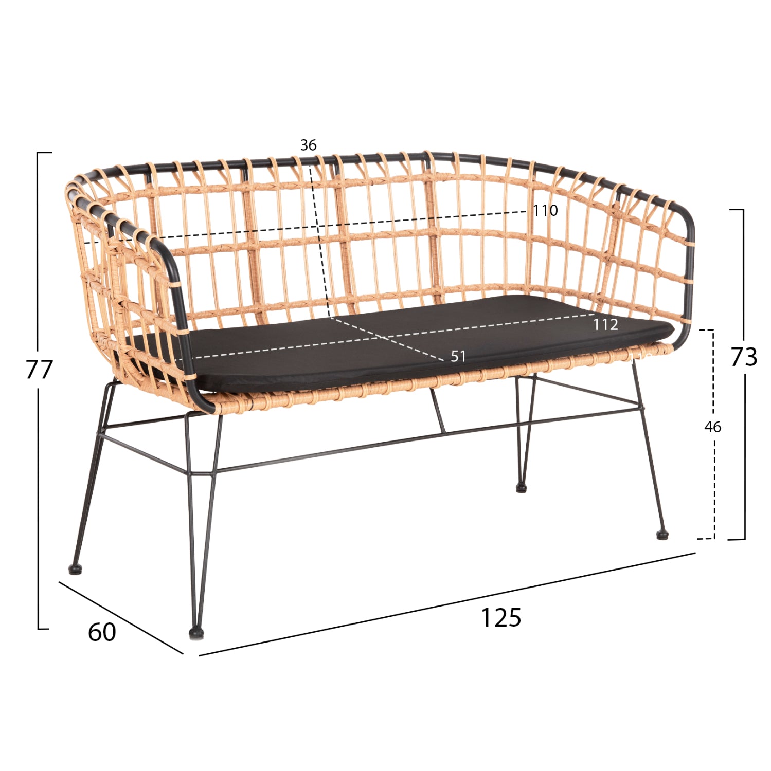 ΠΑΓΚΑΚΙ ΔΙΘΕΣΙΟ ALLEGRA HM5692.11 P.E.RATTAN ΜΠΕΖ-ΜΑΥΡΟΣ ΜΕΤΑΛ.ΣΚΕΛΕΤΟΣ 125x60x77Υεκ - Pakobazaar