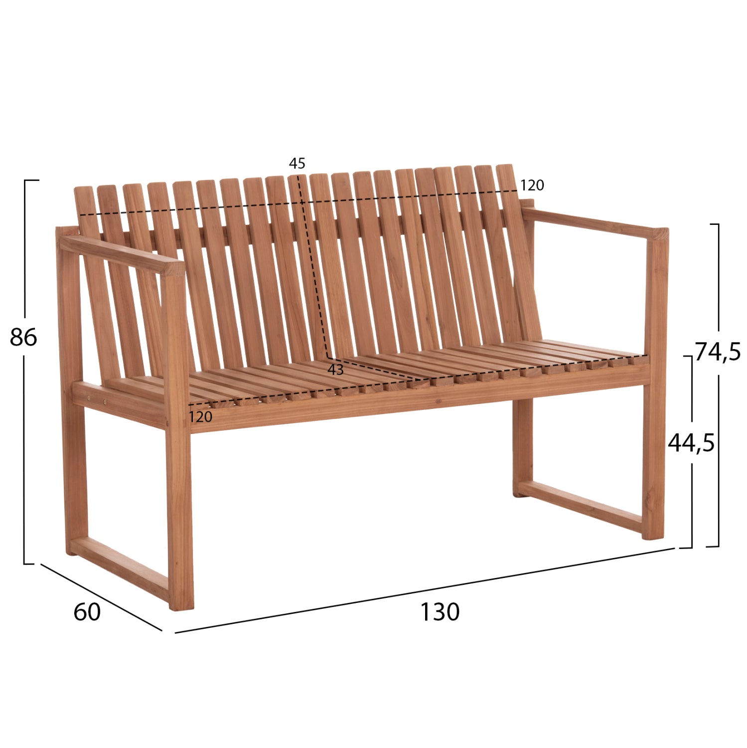 ΠΑΓΚΑΚΙ ΚΗΠΟΥ 2ΘΕΣΙΟ VED HM18124 ΞΥΛΟ TEAK--ΦΥΣΙΚΟ ΧΡΩΜΑ 130x60x86Υεκ. - Pakobazaar