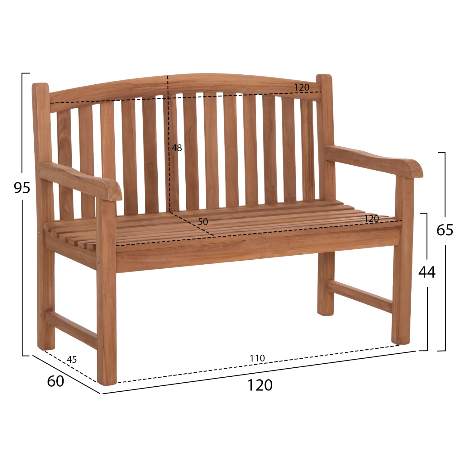 ΠΑΓΚΑΚΙ ΚΗΠΟΥ 2ΘΕΣΙΟ ELENA HM6651 ΞΥΛΟ TEAK--ΦΥΣΙΚΟ 120x60x95Υεκ. - Pakobazaar