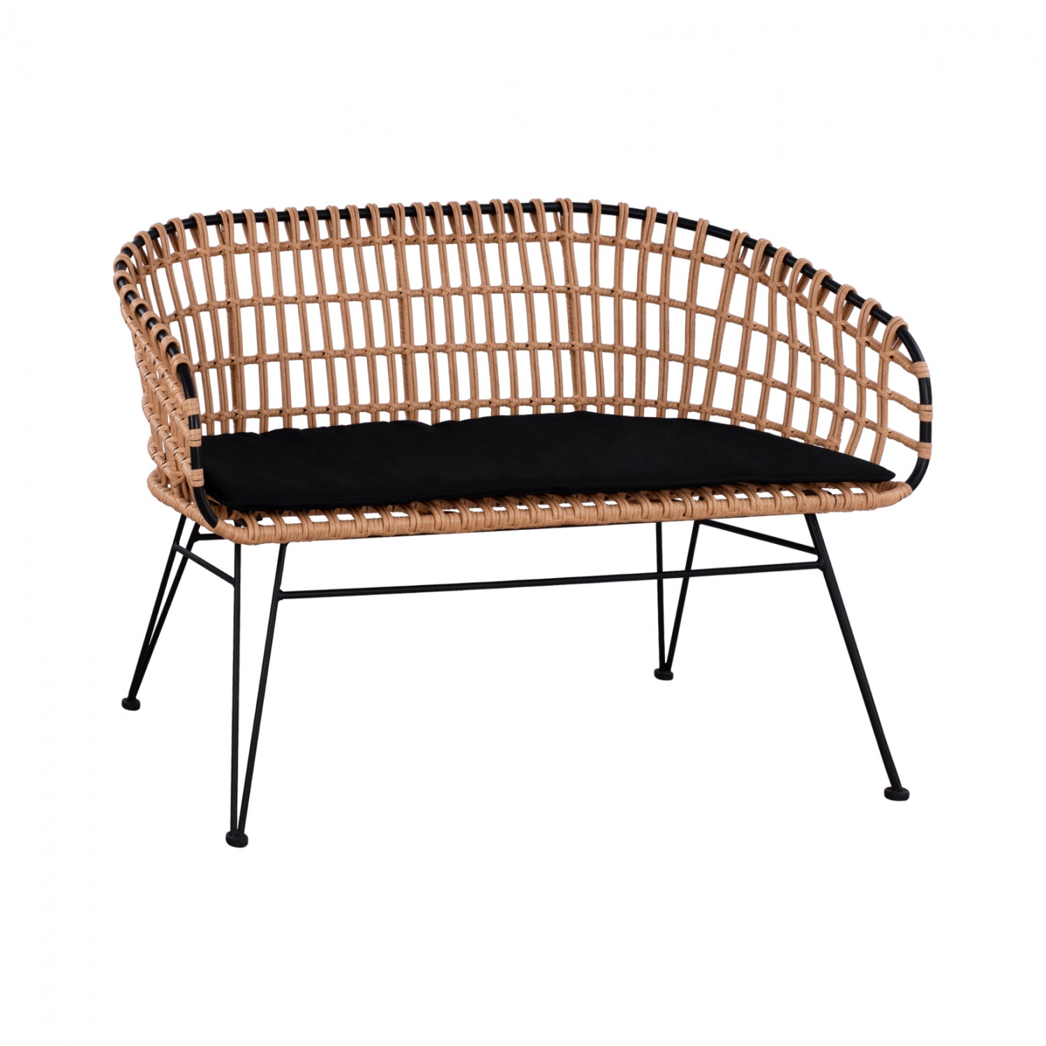 ΠΑΓΚΑΚΙ ΜΕΤΑΛΛΙΚΟ ALLEGRA HM5692 ΜΕ WICKER ΜΑΥΡΟ-ΜΠΕΖ 124x57x77Υ εκ. - Pakobazaar