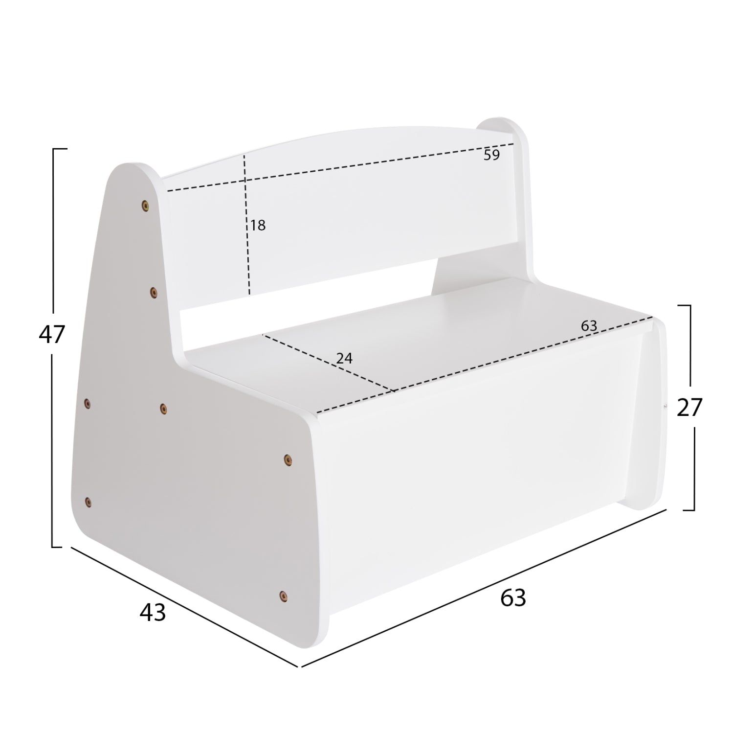 ΠΑΓΚΑΚΙ ΠΑΙΔΙΚΟ ΜΕ ΑΠΟΘ.ΧΩΡΟ RICKI HM18342.03 MDF & ΚΟΝΤΡΑΠΛΑΚΕ ΛΕΥΚΟ 63x43x47Υεκ - Pakobazaar