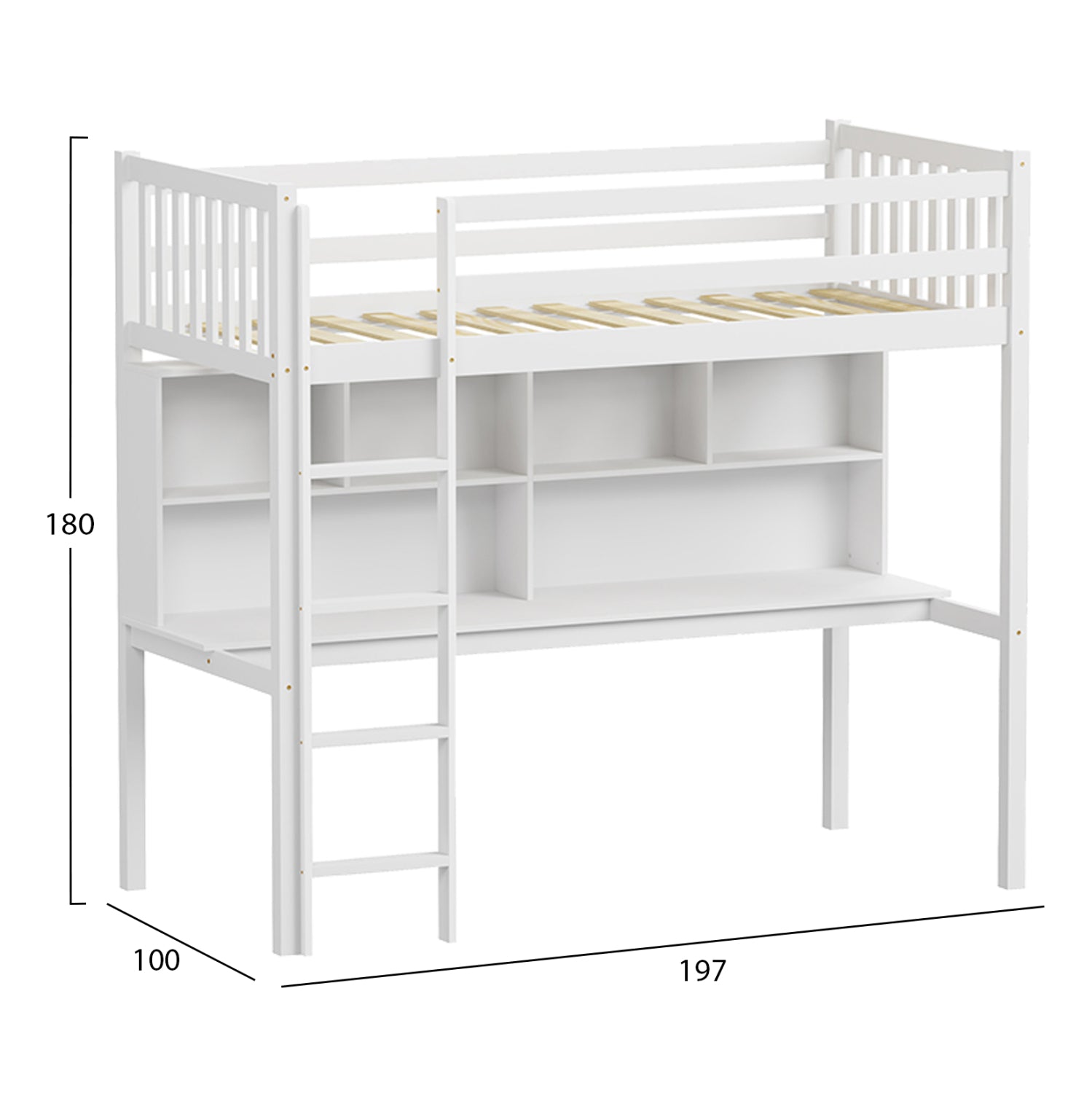 ΠΑΙΔΙΚH KOYKETA τ.MONTESSORI ΜΕ ΓΡΑΦΕΙΟ & ΒΙΒΛΙΟΘΗΚΗ LIBRO HM708.03 ΞΥΛΟ ΠΕΥΚΟΥ ΛΕΥΚΟ- 90x190εκ - Pakobazaar