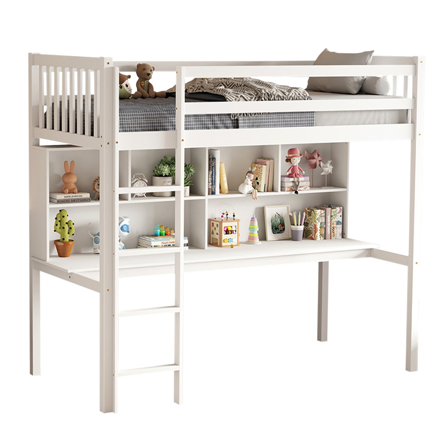 ΠΑΙΔΙΚH KOYKETA τ.MONTESSORI ΜΕ ΓΡΑΦΕΙΟ & ΒΙΒΛΙΟΘΗΚΗ LIBRO HM708.03 ΞΥΛΟ ΠΕΥΚΟΥ ΛΕΥΚΟ- 90x190εκ - Pakobazaar